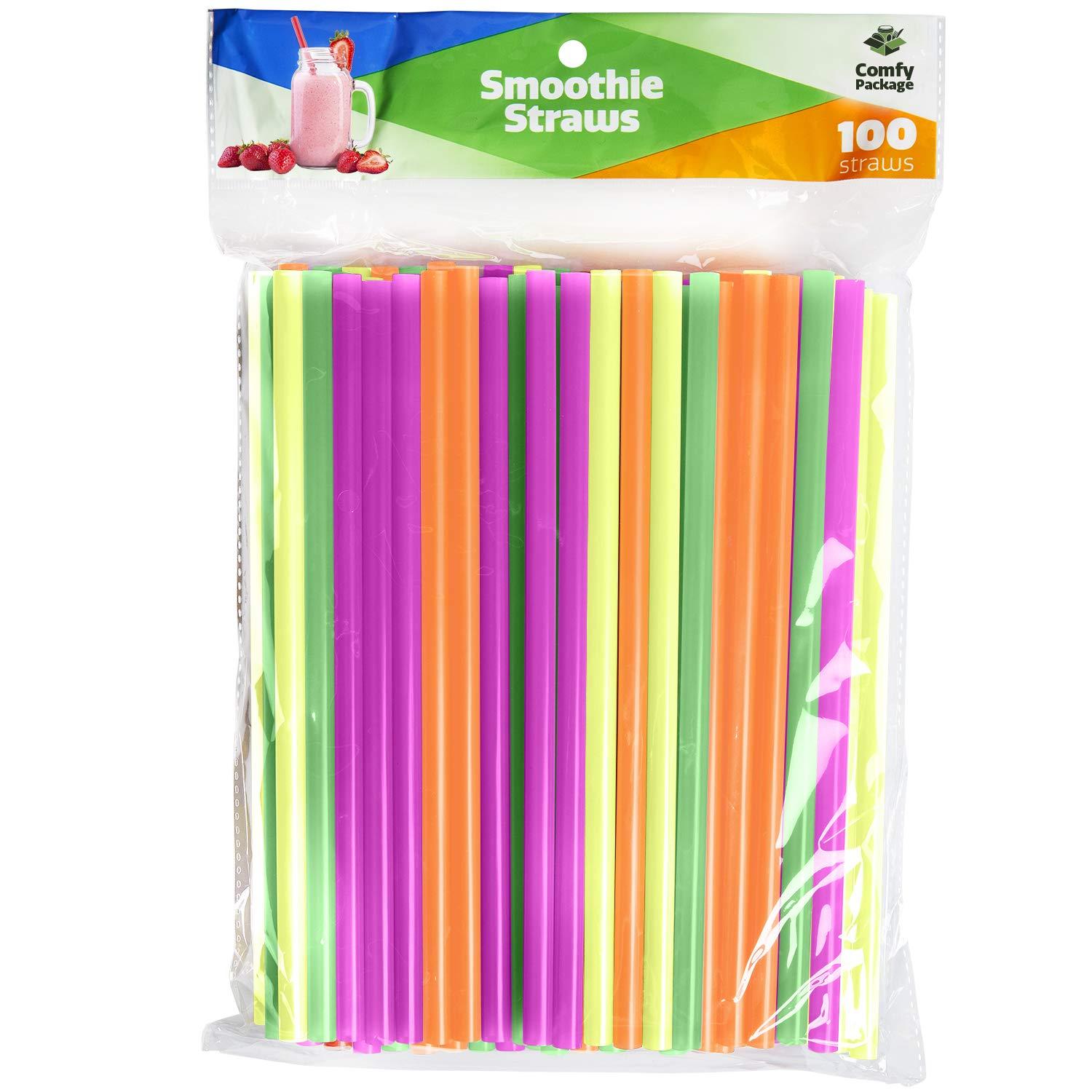 Comfy Package Wide Straws for Drinking & Smoothies [100 Pack] Assorted Colors