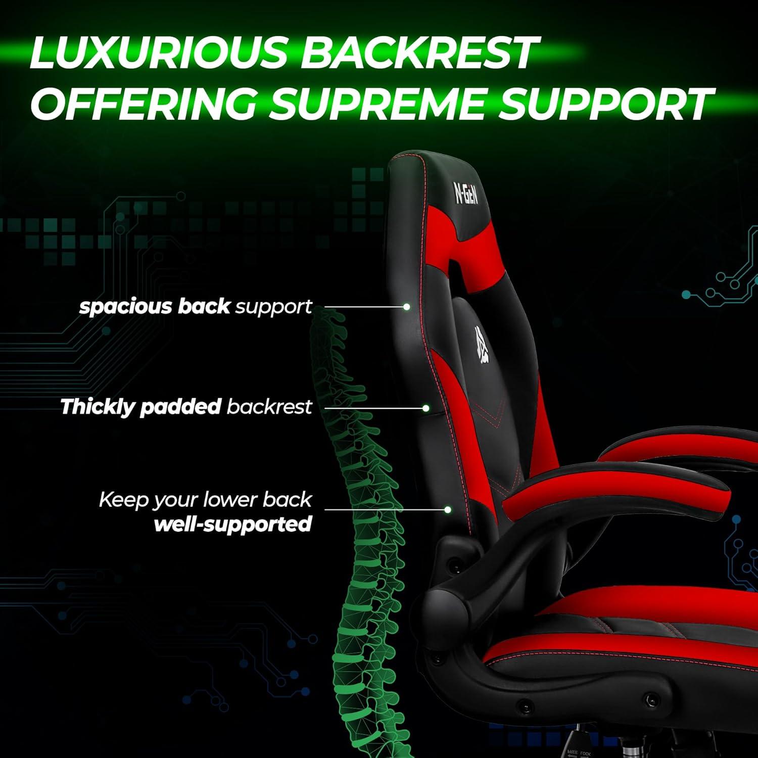 N-GEN Adjustable Ergonomic Faux Leather Swiveling PC & Racing Game Office Desk Chair with Flip-Up Arms