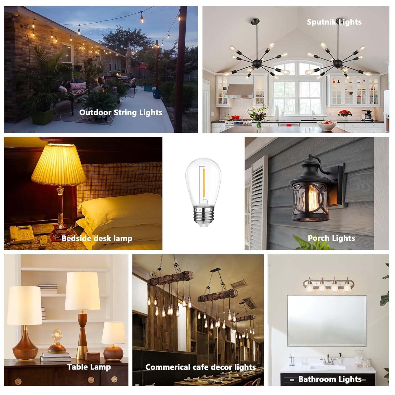 Svater Replacement Bulbs for Outdoor String Lights, 15 Pack S14 LED Bulbs for Patio, E26 Base 1W Bulb Equal to 11W Incandescent, Dimmable,Shatterproof 2700K Warm White