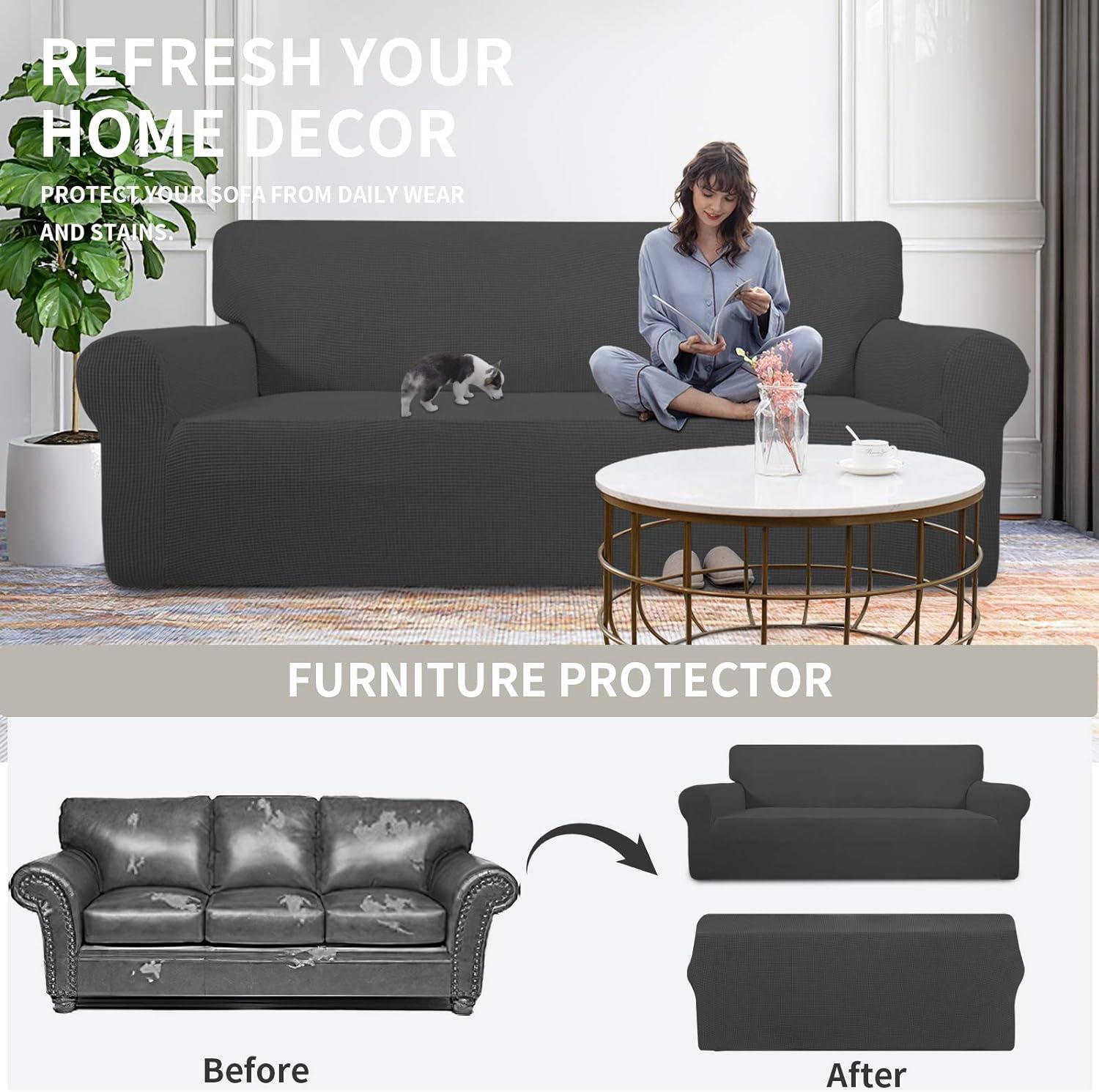 Easy-Going Jacquard Stretch Sofa Slipcover Non Slip Couch Cover, Sofa Size, Dark Gray