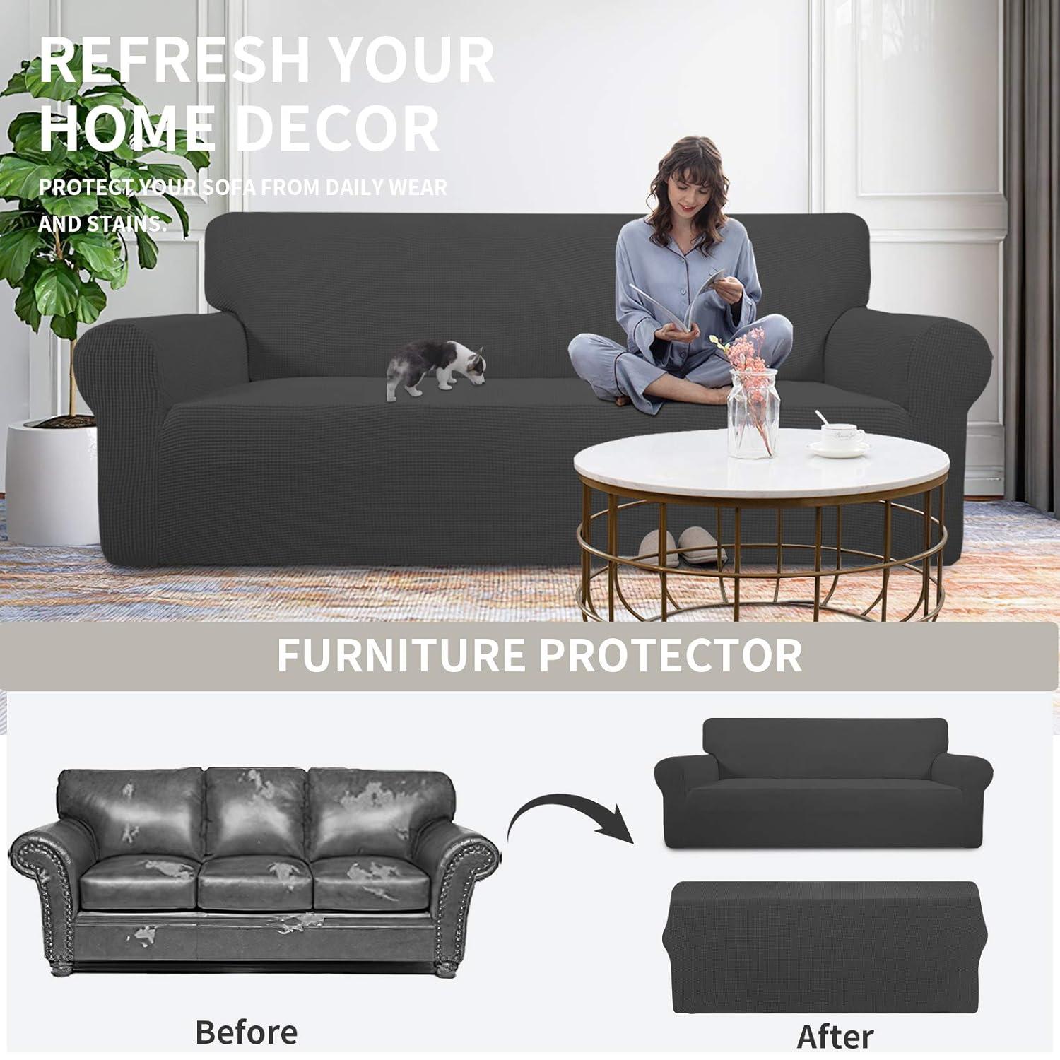 Easy-Going Jacquard Stretch Sofa Slipcover Non Slip Couch Cover, Sofa Size, Dark Gray