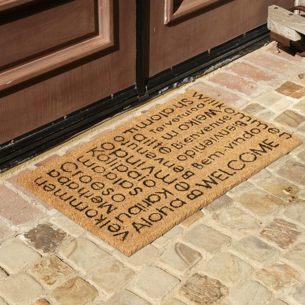 Eco-Friendly Coir Outdoor Welcome Mat with Multilingual Greetings