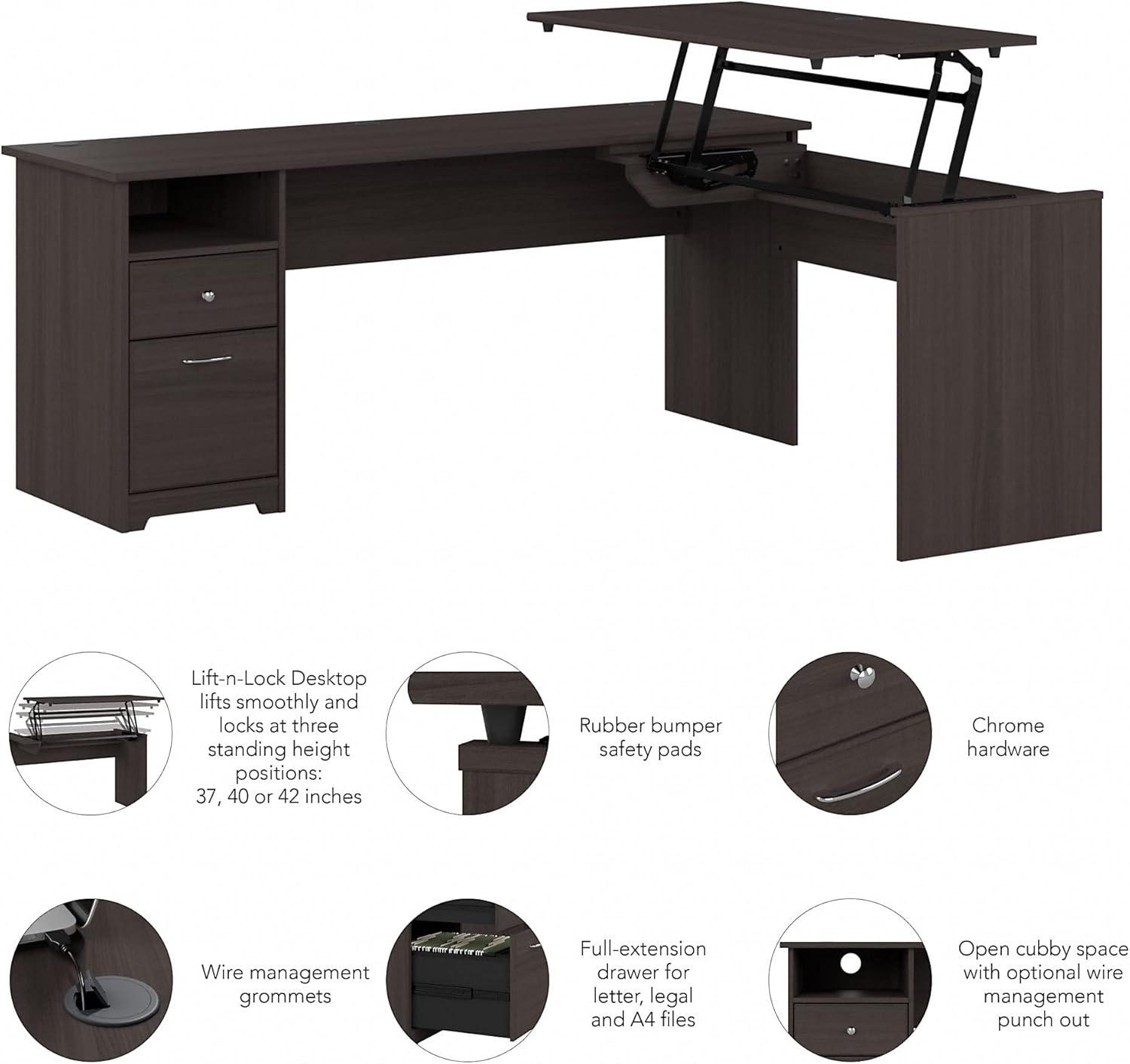 Heather Gray Contemporary 72" Adjustable L-Shaped Desk with Drawers