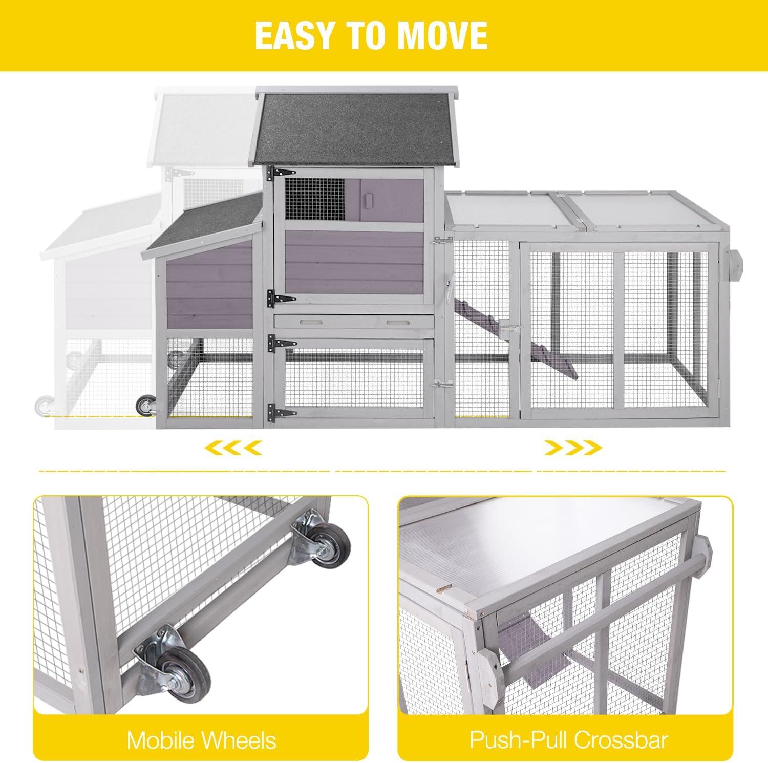 AIR72 Mobile Chicken Tractor Gray 80.7"L x 25.8"W x 44.1"H