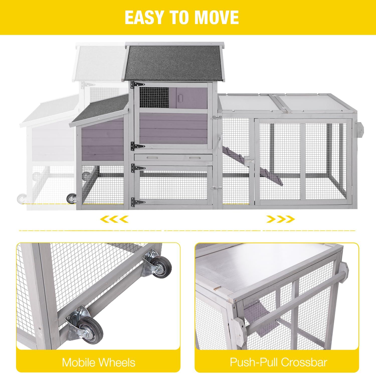 AIR72 Mobile Chicken Tractor Gray 80.7"L x 25.8"W x 44.1"H