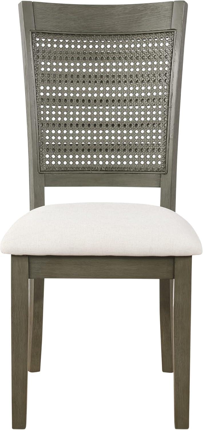 Walden Cane Back Dining Chair  with Gray Base and Linen White Fabric Seat