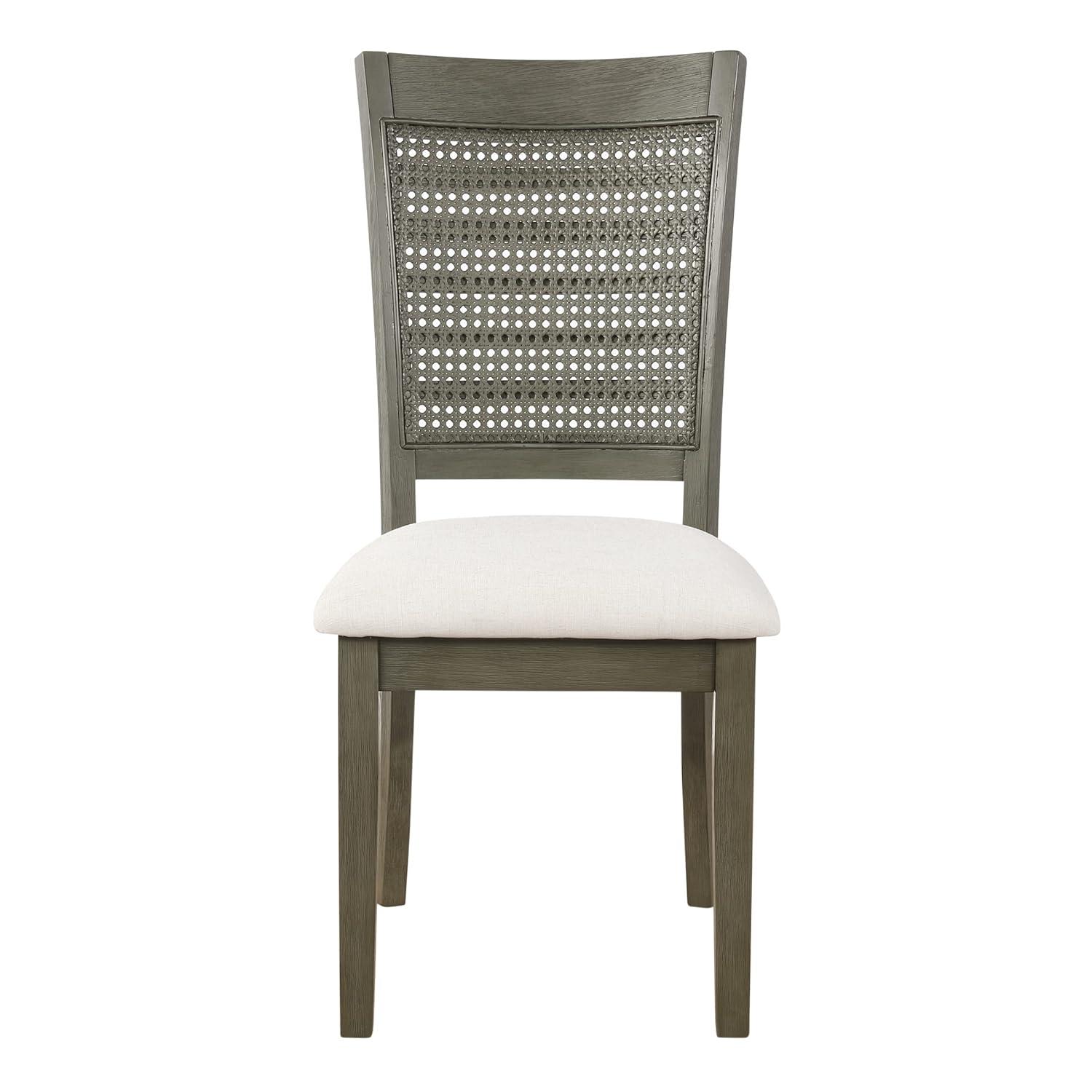 Walden Cane Back Dining Chair  with Gray Base and Linen White Fabric Seat