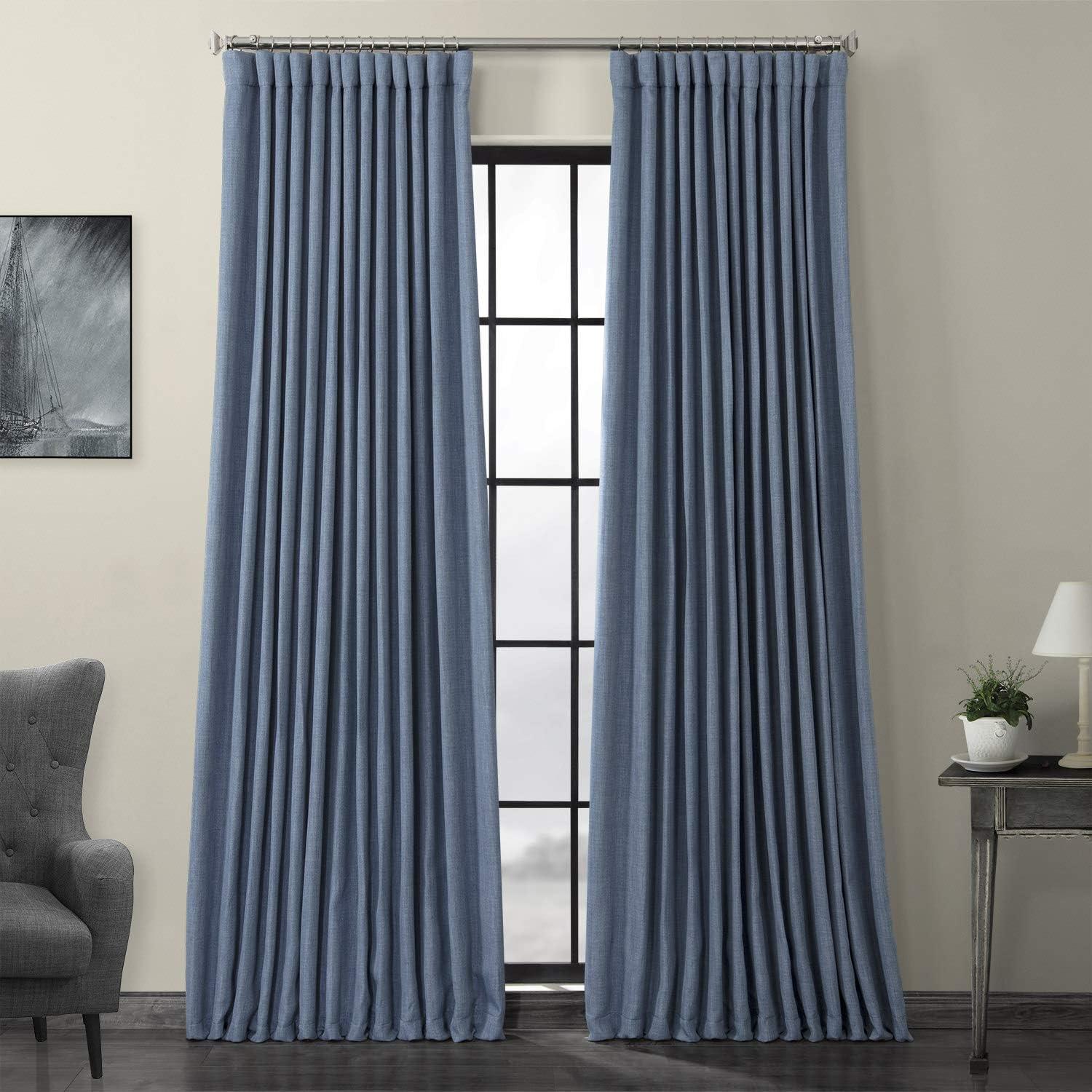 Textured Faux Linen Rod Pocket Room Darkening Curtains for Bedroom & Living Room Curtains - Single Panel Drapes