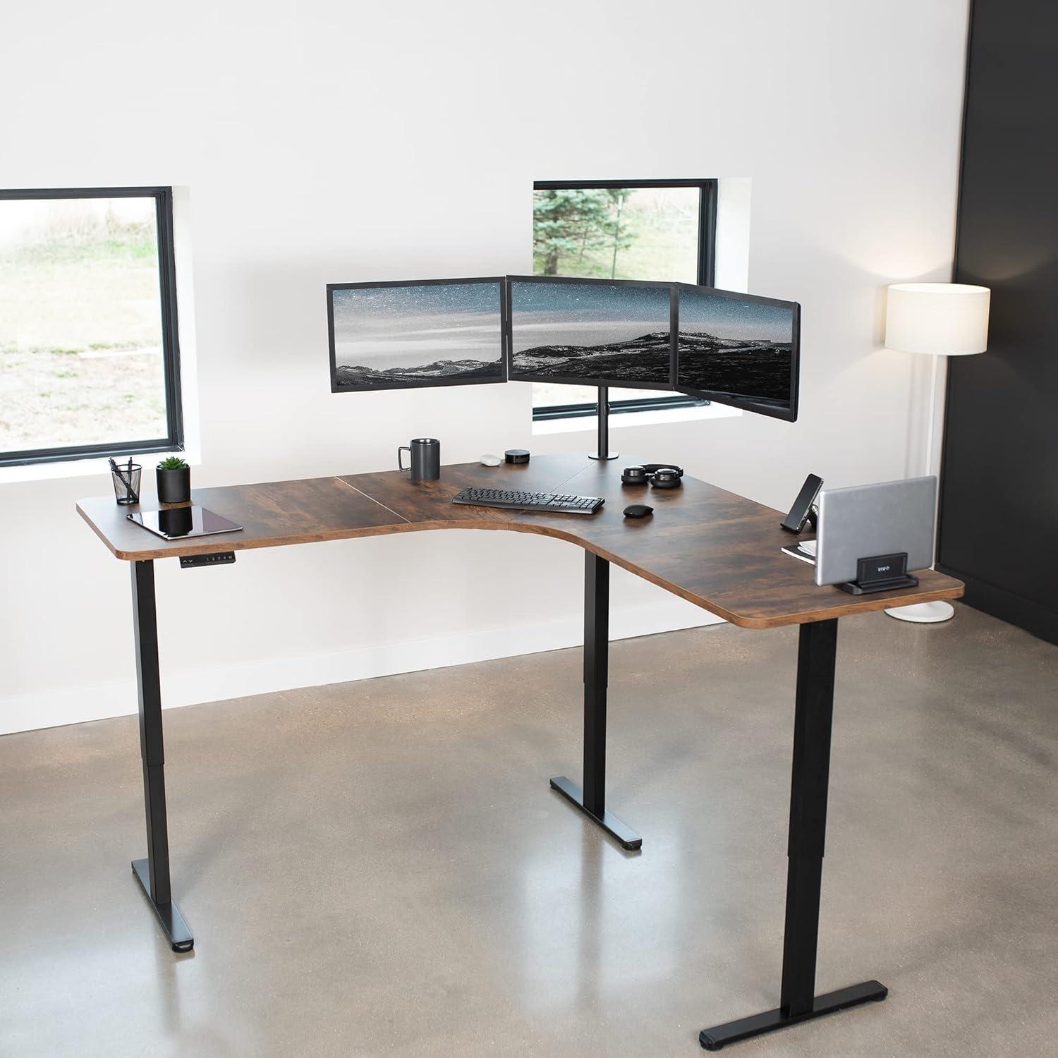 VIVO Electric 71" x 71" Curved Corner Stand Up Desk (E3CB2 Series)