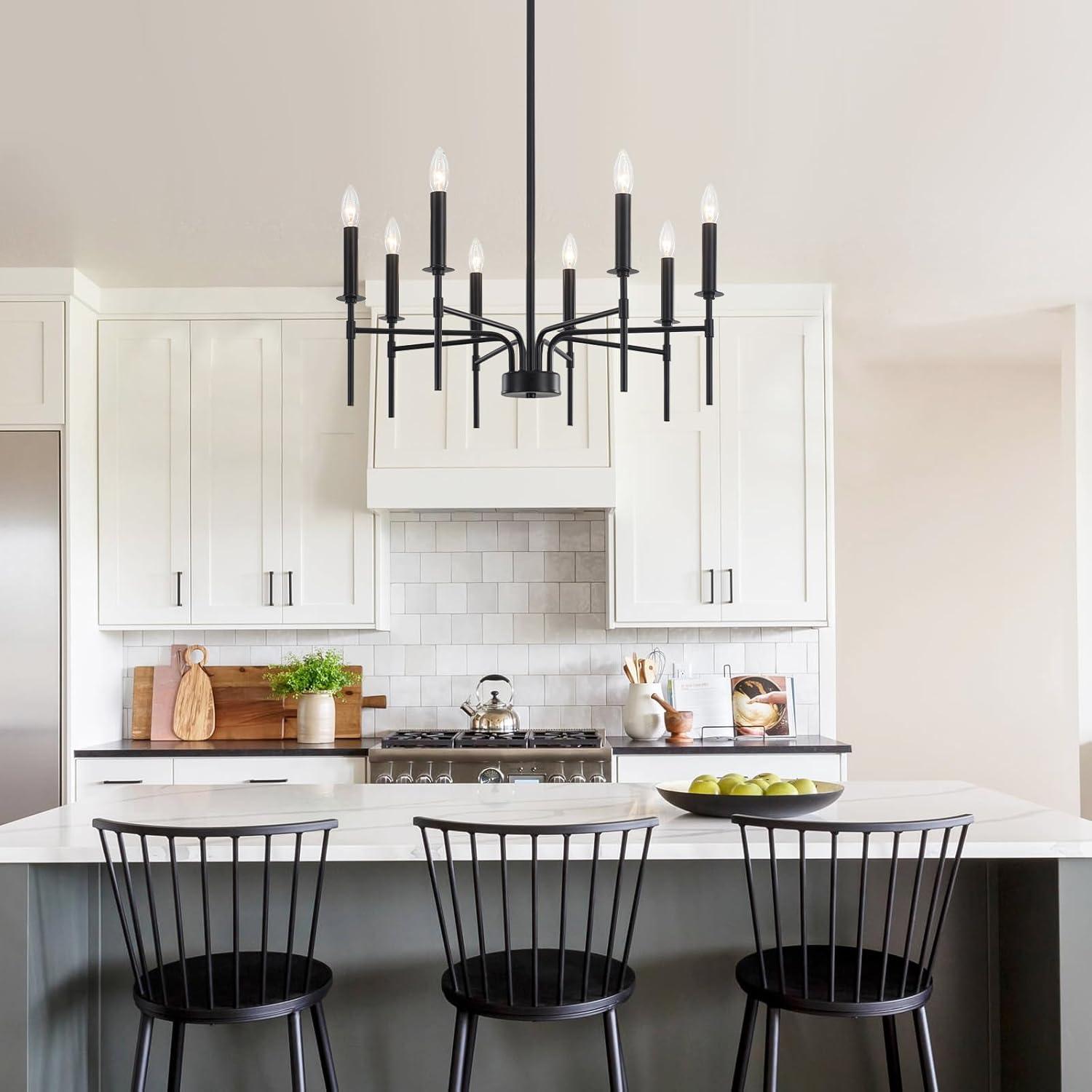 Farmhouse Black Large Chandelier Light Fixture for Dining Room,12 Light Round Matte Candle Modern Chandelier Pendant Light Fixture for Living Room Bedroom Kitchen Foyer Entryway.