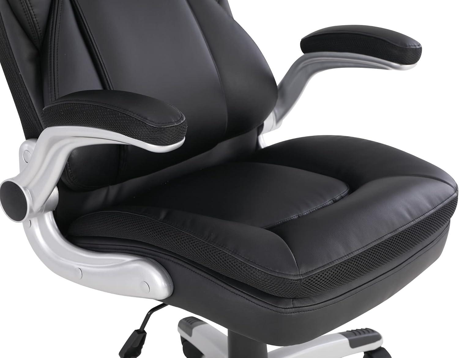 Executive Black Bonded Leather Chair with Silver Coated Nylon Base