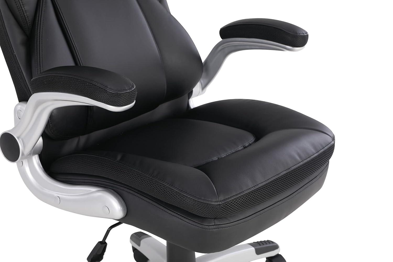 Executive Black Bonded Leather Chair with Silver Coated Nylon Base