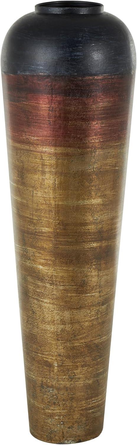 DecMode 28" Tall Floor Mediterranean Style Brown Metal Vase with Hammered Details and Handles
