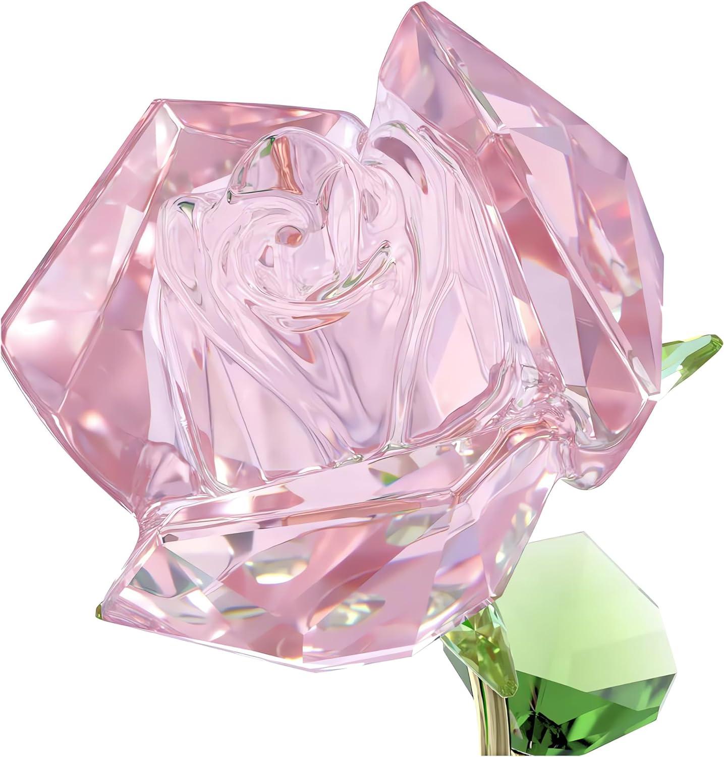 Elegant Pink Crystal Rose with Gold Stem and Clear Base