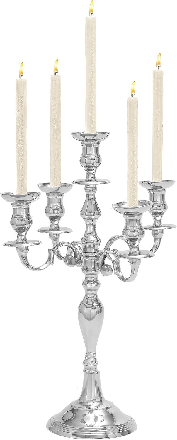 Elegant Silver Aluminum 5-Arm Candelabra, 24" Height