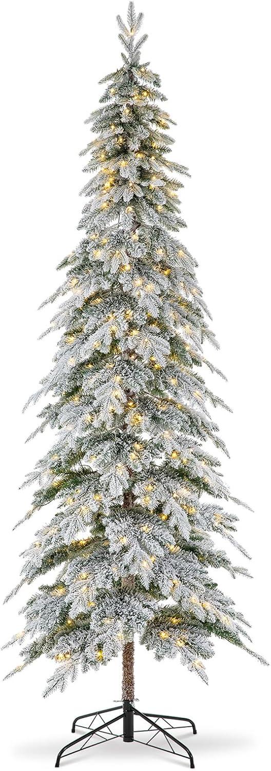 Glitz Design Glitzhome 9ft Pre-Lit Flocked Pencil Spruce Artificial Christmas Tree with 470 Warm