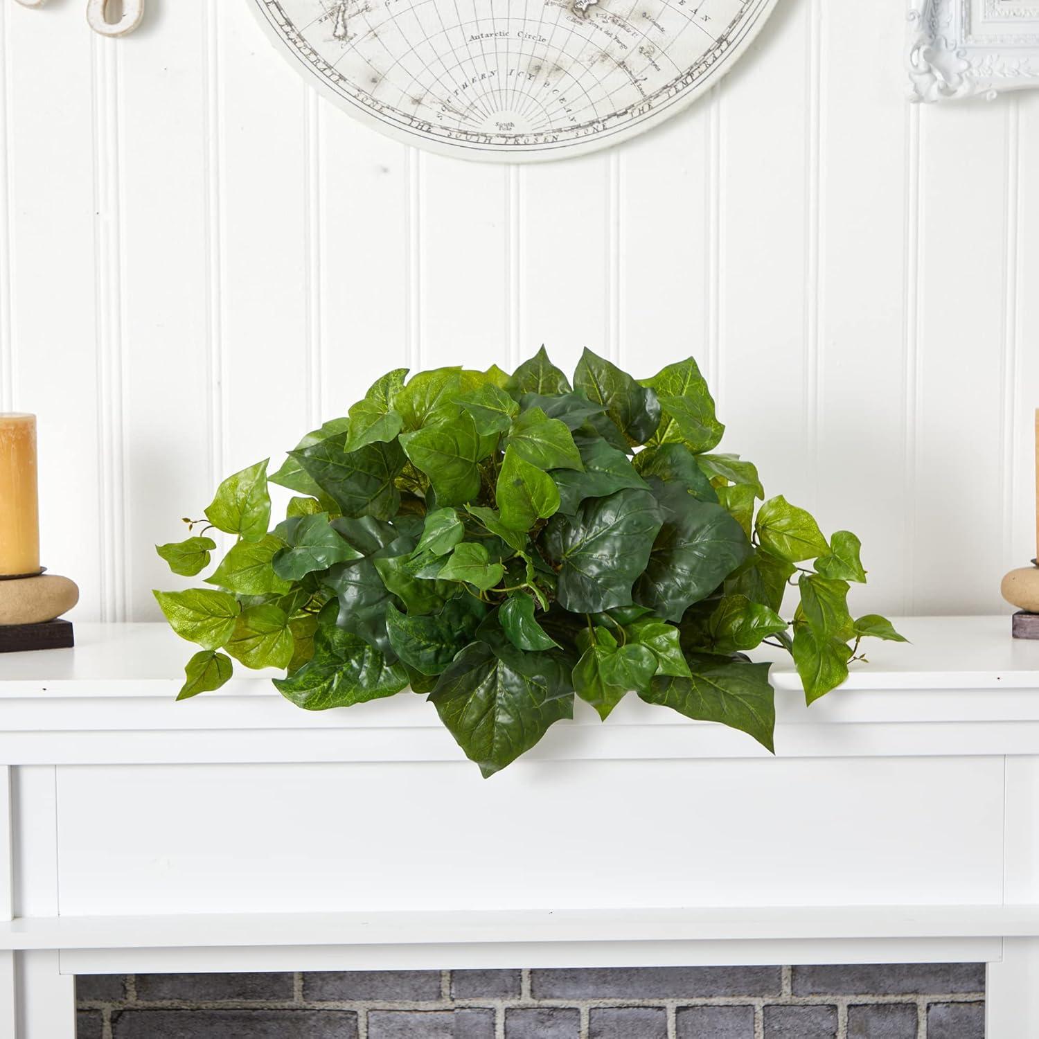 Nearly Natural 12" x 24" Artificial London Ivy Ledge Plant in Basket: Indoor Faux Foliage, Polyester & Plastic, Tabletop Display