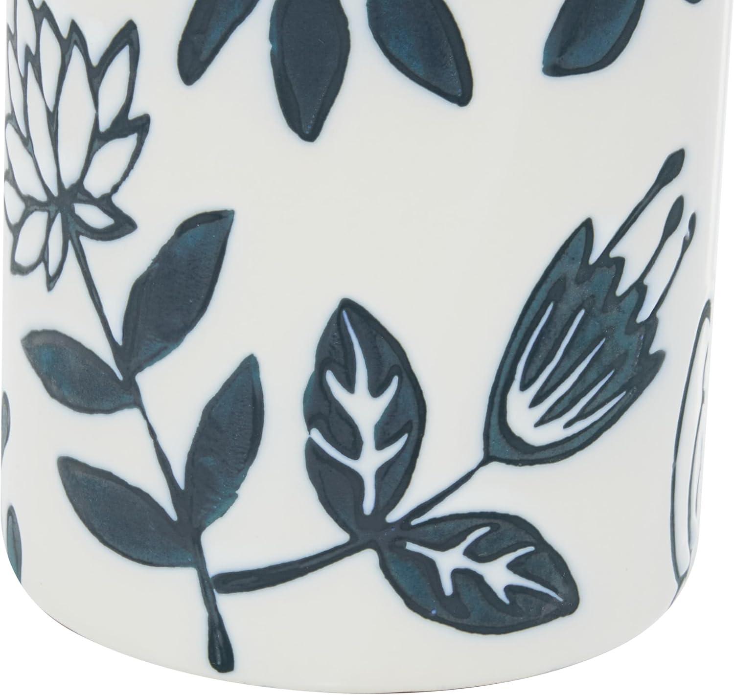 The Novogratz 12" Floral Handmade Blue Ceramic Vase