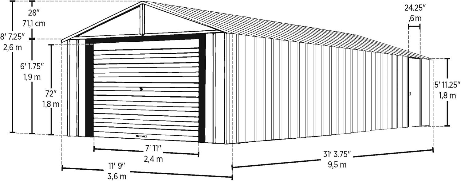 Murryhill 12' x 31' Gray Galvanized Steel Garage Kit with Shelving