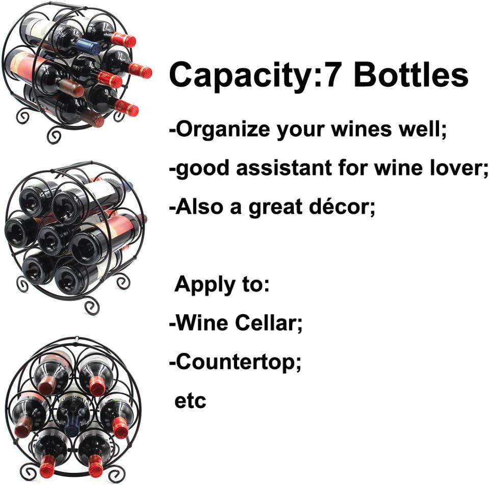 Black Metal Circular 7-Bottle Countertop Wine Rack