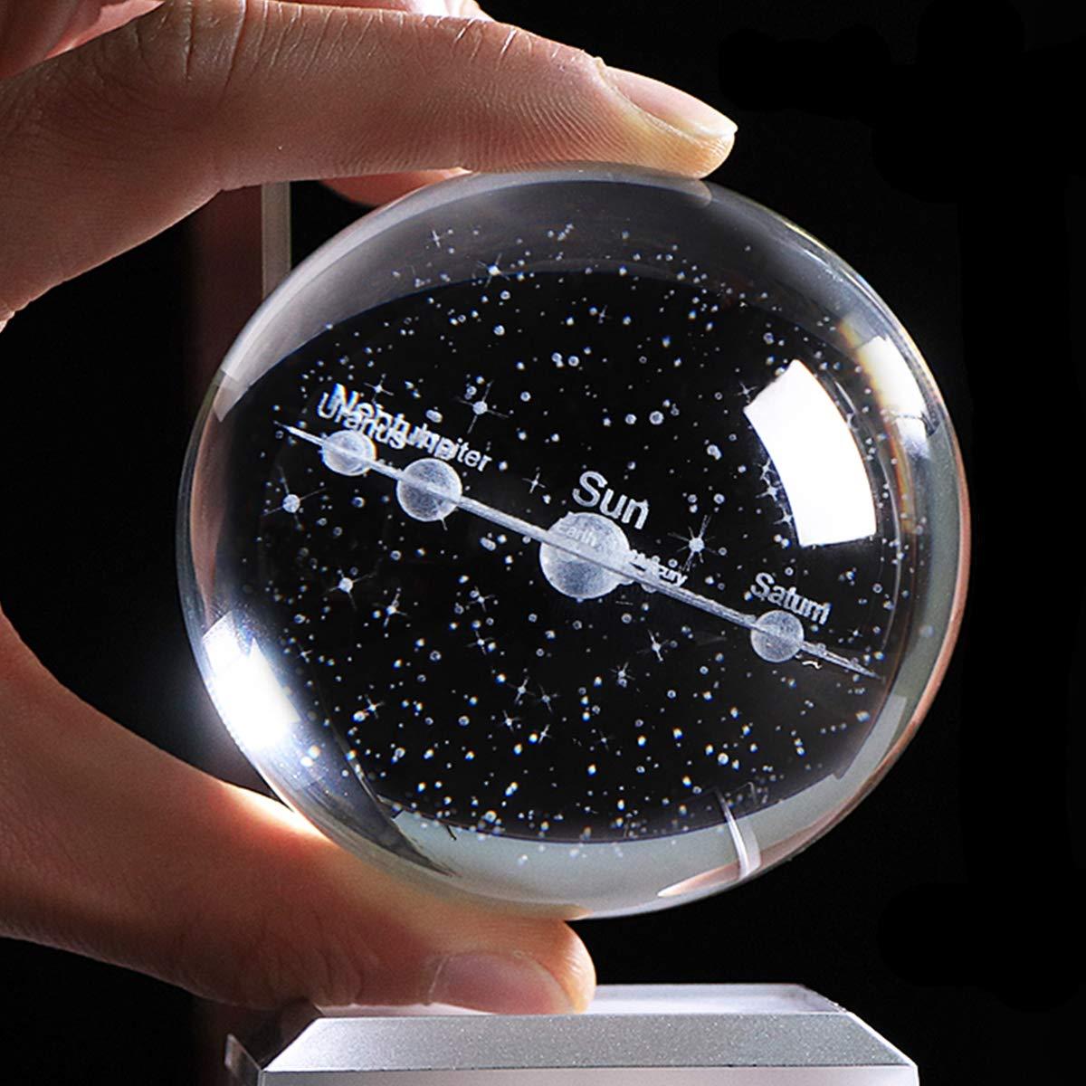 3D Solar System Model Crystal Ball 80mm 3.15inch - Outer Space Astronomy Gifts Room Decor Crystal Sphere Unique Gifts for Men Him Best Birthday Dad Physics Science Teacher Night Light Planet Lamp
