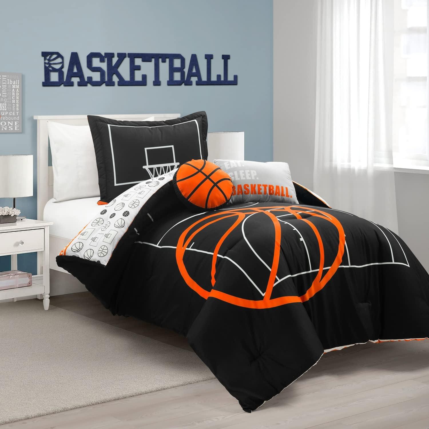 Twin Black and Orange Reversible Microfiber Basketball Comforter