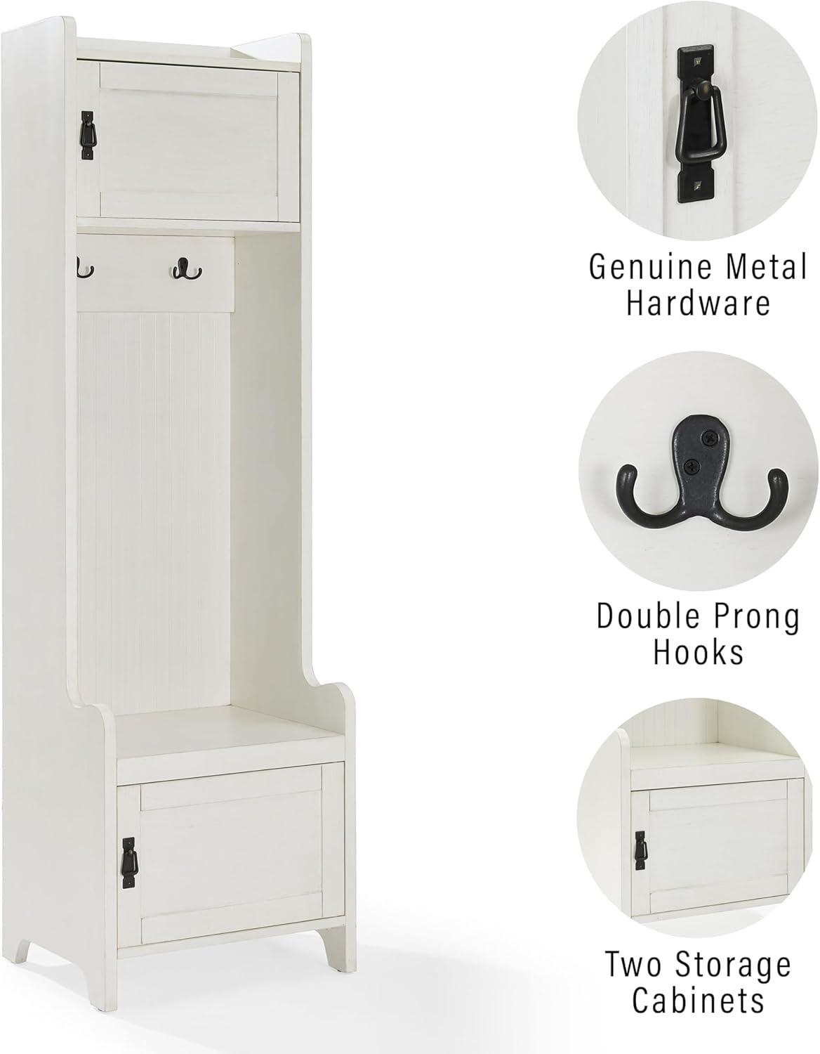 Fremont Entryway Tower White - Crosley: Antique Finish Hall Tree, Wood Veneer, Mudroom Organizer with Hooks