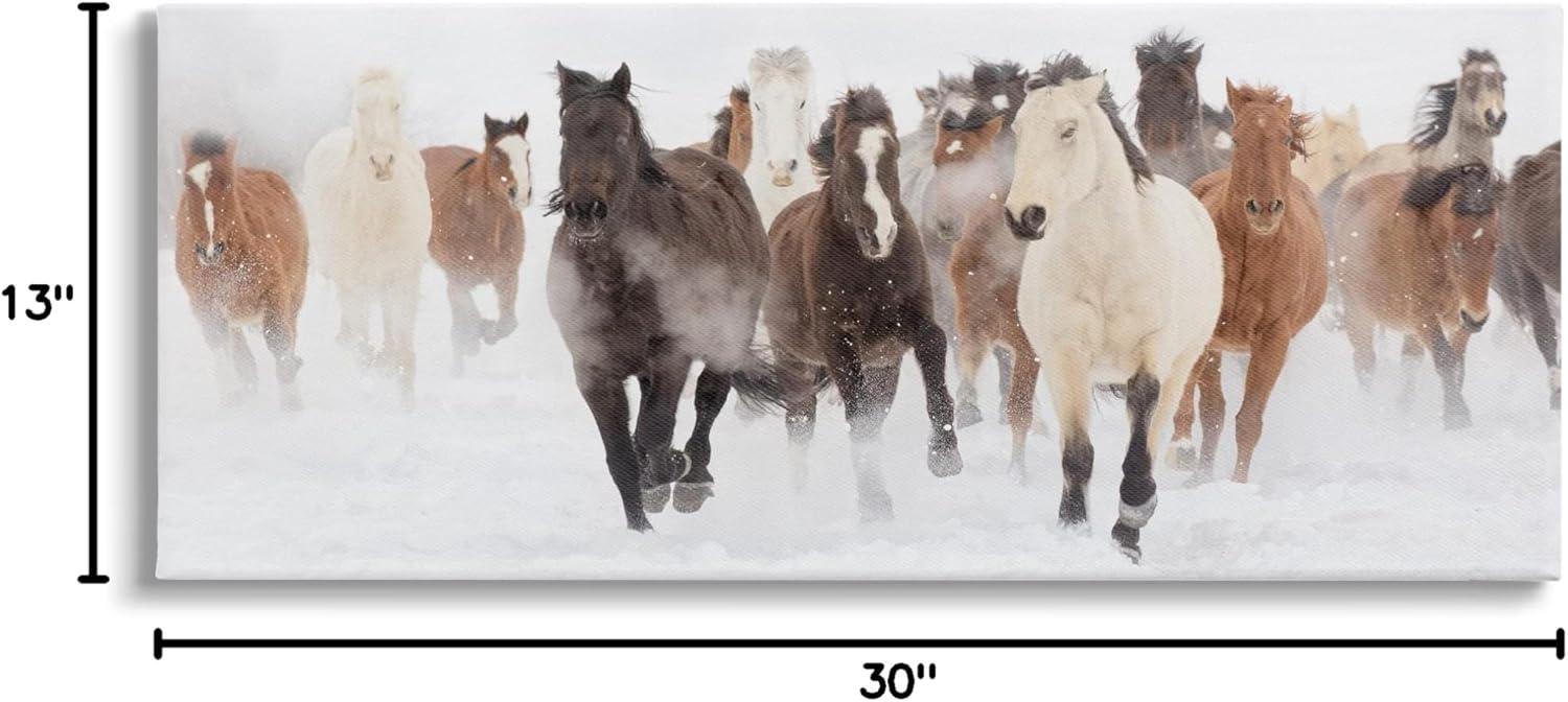 Stupell Industries Wild Horses Herd Foggy Winter Day Running Snow Painting , 30 x 13, Design by Danita Delimont