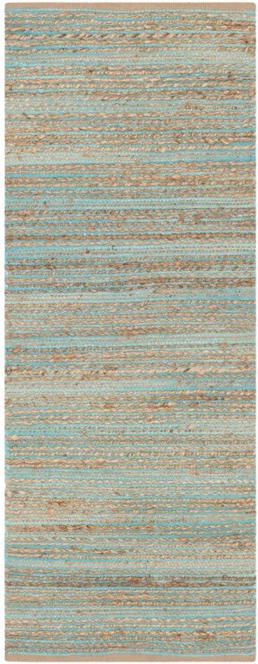 Winthrop Hand Woven Jute/Cotton Striped Rug in Aqua