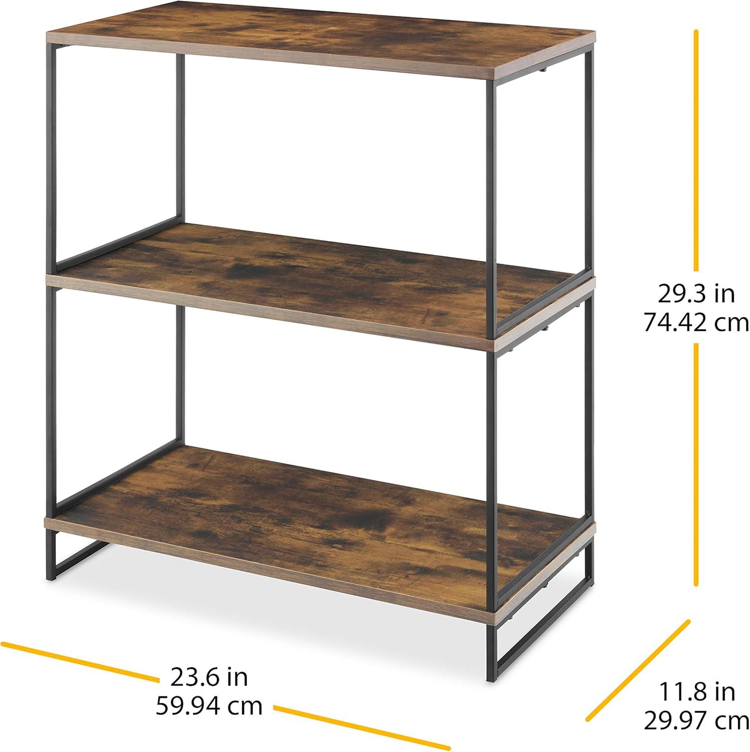 Whitmor Modern Industrial Black and Wood 3-Tier Shelf