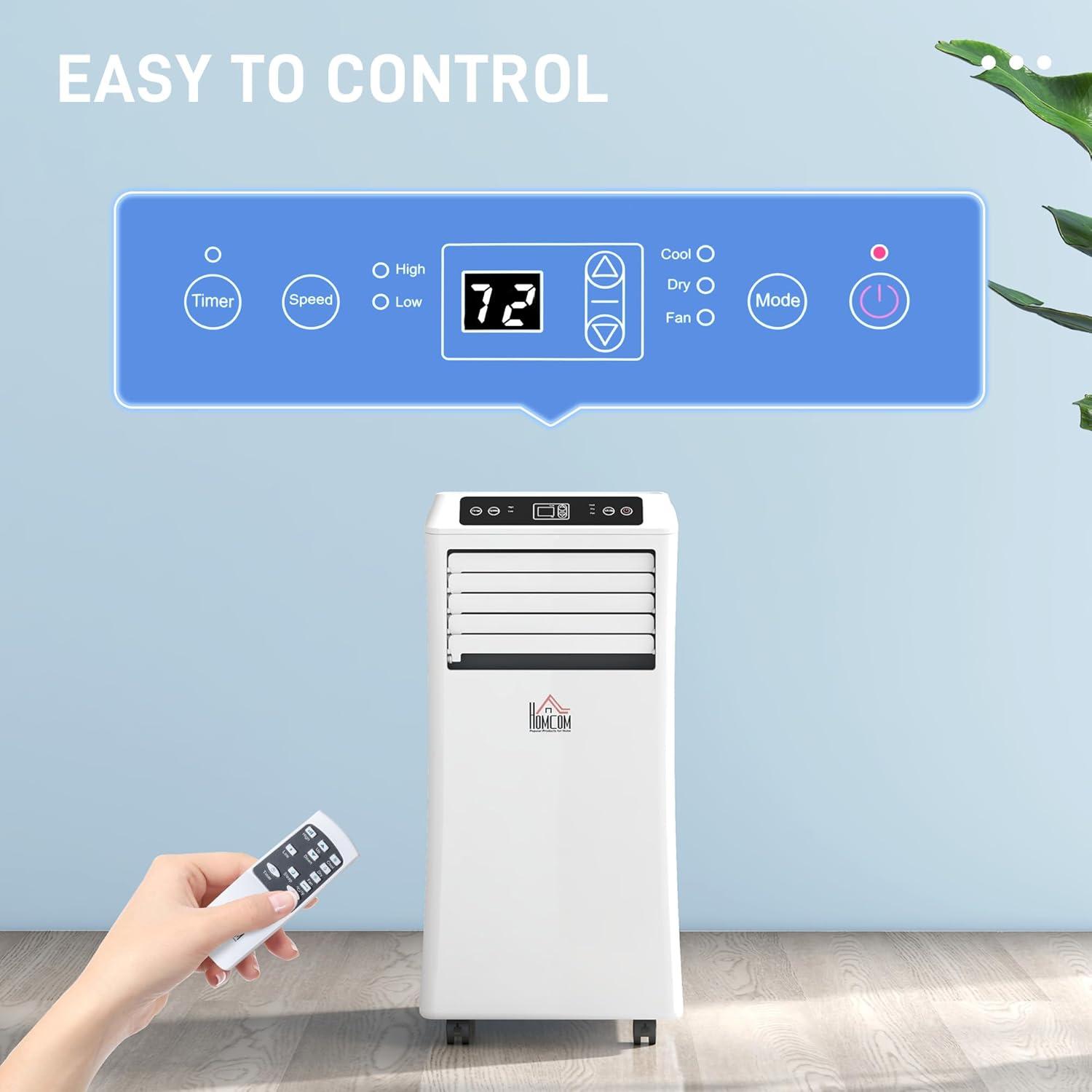HOMCOM 10000 BTU Mobile Portable Air Conditioner with Cooling, Dehumidifier, Ventilating, Remote Control, 24-Hour Timer, Portable AC Unit for Bedroom, Living Room, Home Office, White