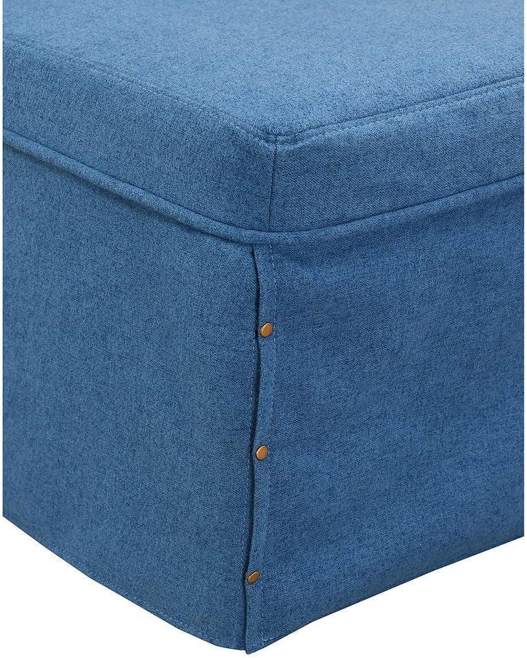 Soft Blue Fabric Convertible Ottoman Twin Bed with Metal Frame