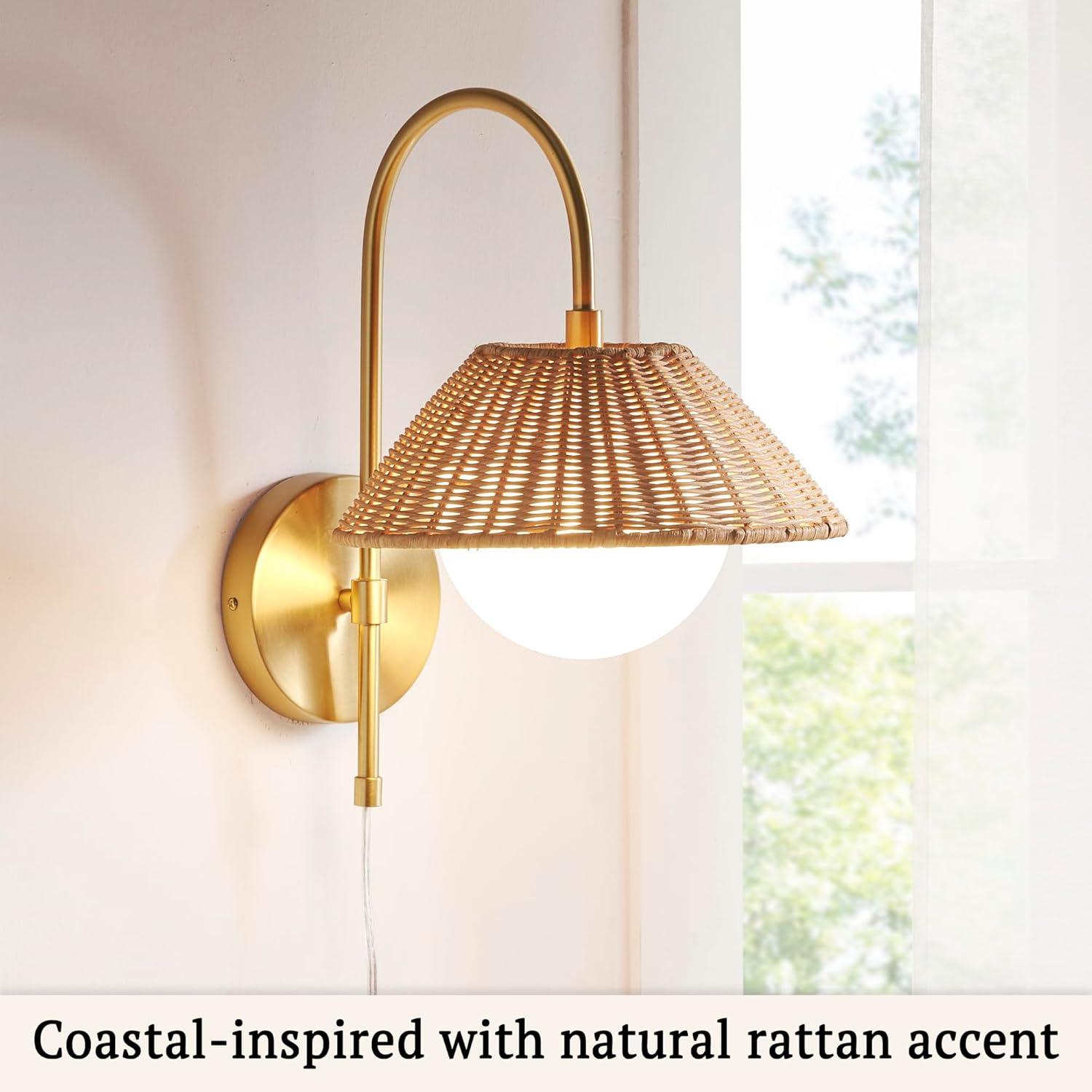 Ink+Ivy Laguna Rattan Weave Wall Sconce Gold: Iron Body, Frosted Globe, 1 E12 Socket