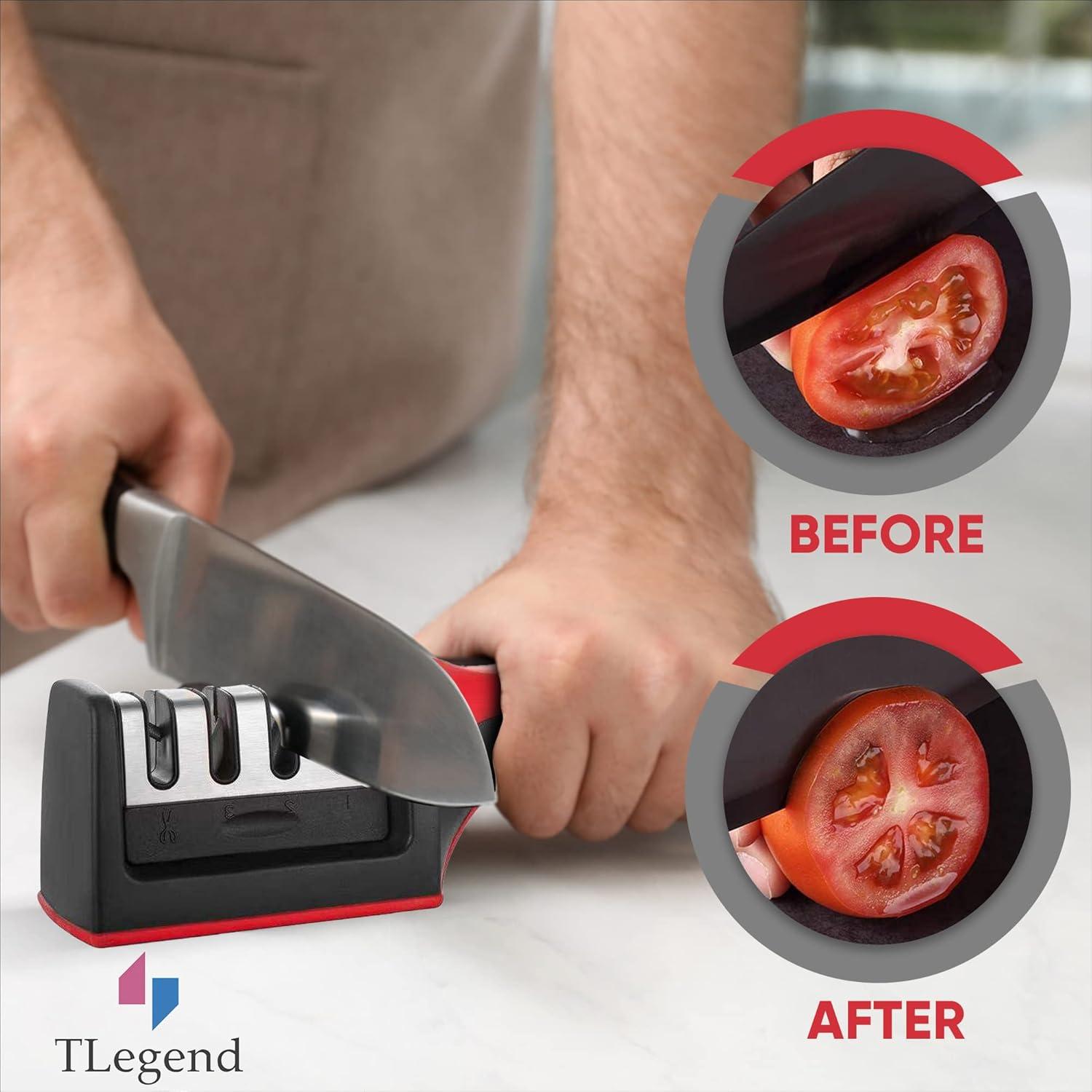 Knife Sharpeners for Kitchen Knives, Stainless Steel 4 in1 Kitchen Knife Sharpener, Ergonomic and Easy to Use Knife Sharpening Kit with 4 Stage Sharpening Slots
