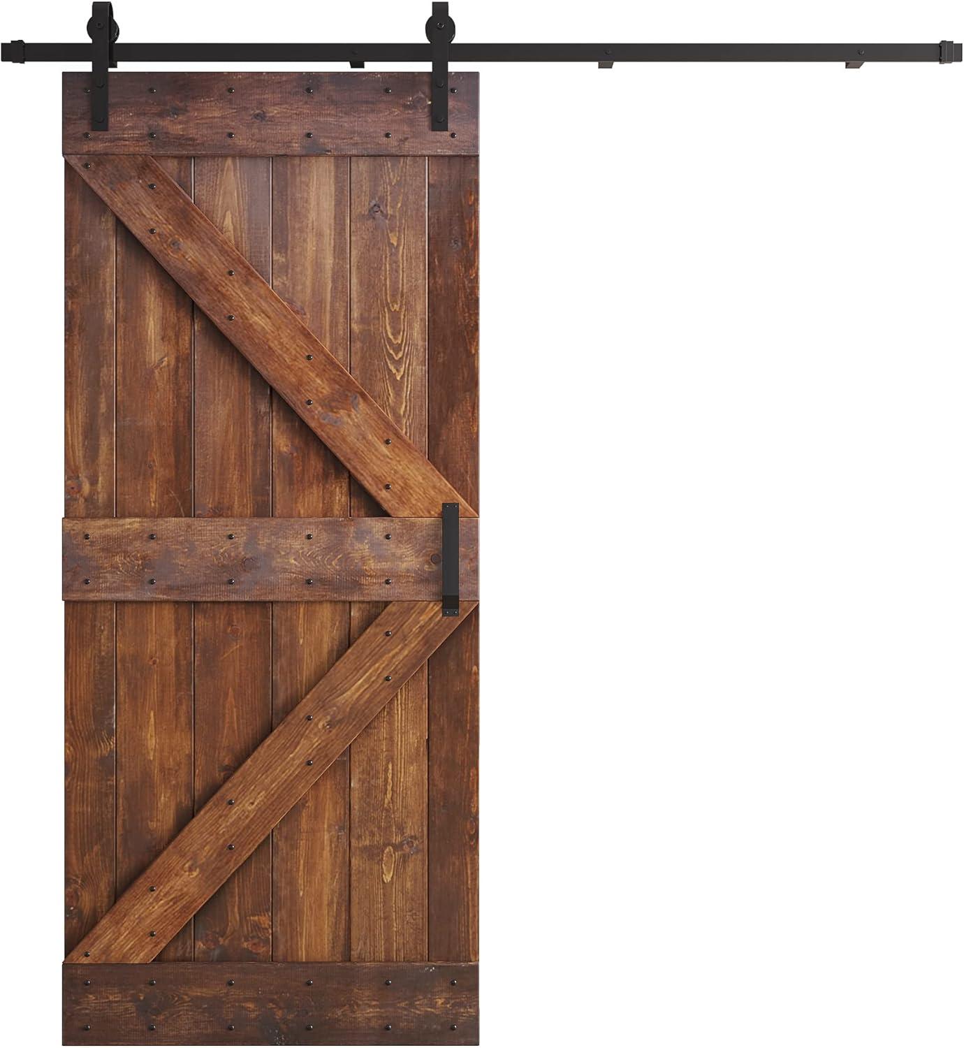 Coast Sequoia Inc Coast Sequoia 36in x 84in K Series Pine Wood Sliding Barn Door With Hardware Kit Dark Walnut