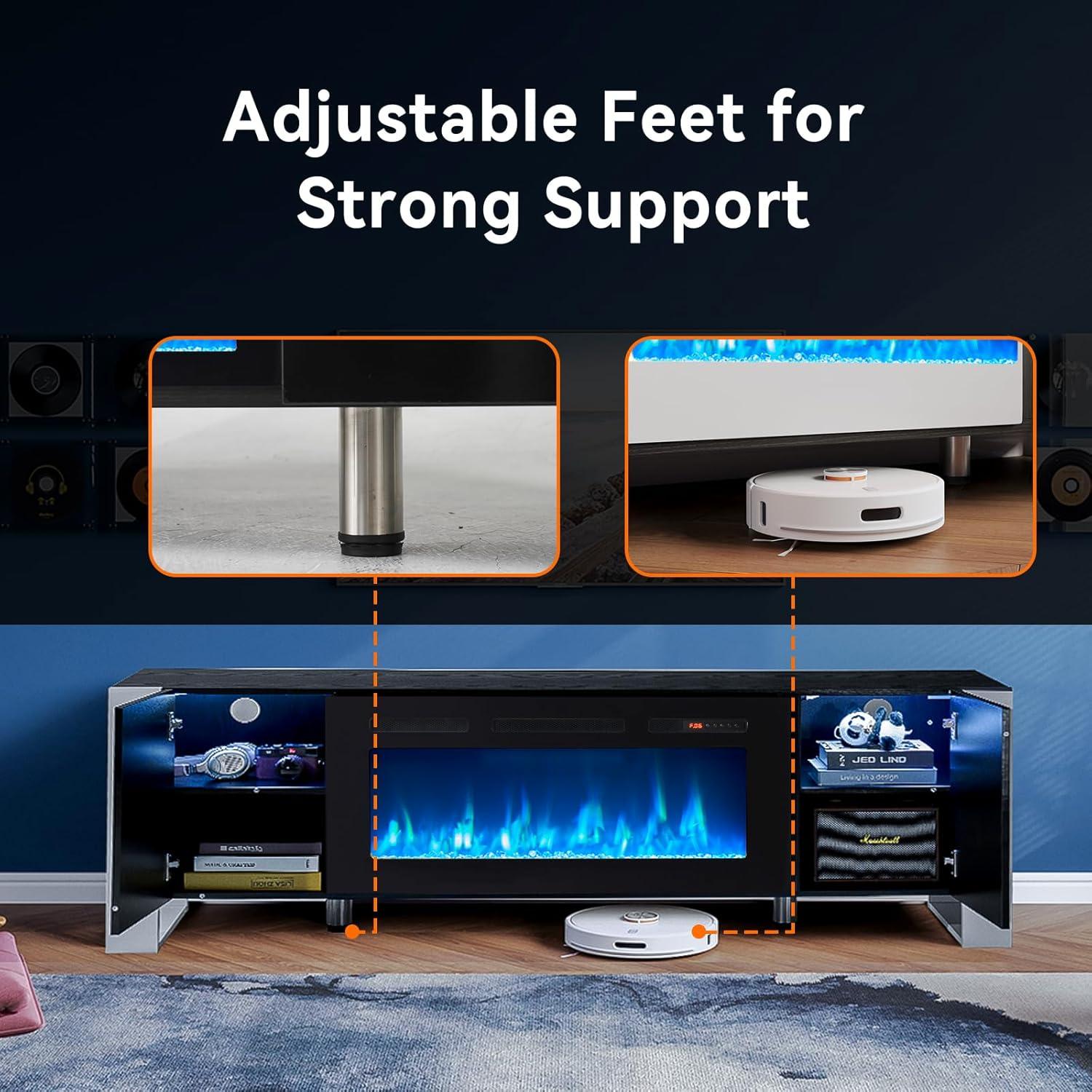 oneinmil Fireplace TV Stand with 36" Electric Fireplace, LED Light Entertainment Center, Modern Wood Texture Entertainment Stand with Highlight Storage Cabinet for TVs Up to 80", 70 inches, Black