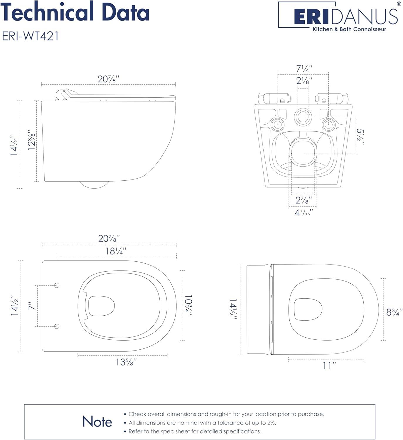 Hampton Elongated Wall Mount Toilet Wall Hung Toilet Bowl