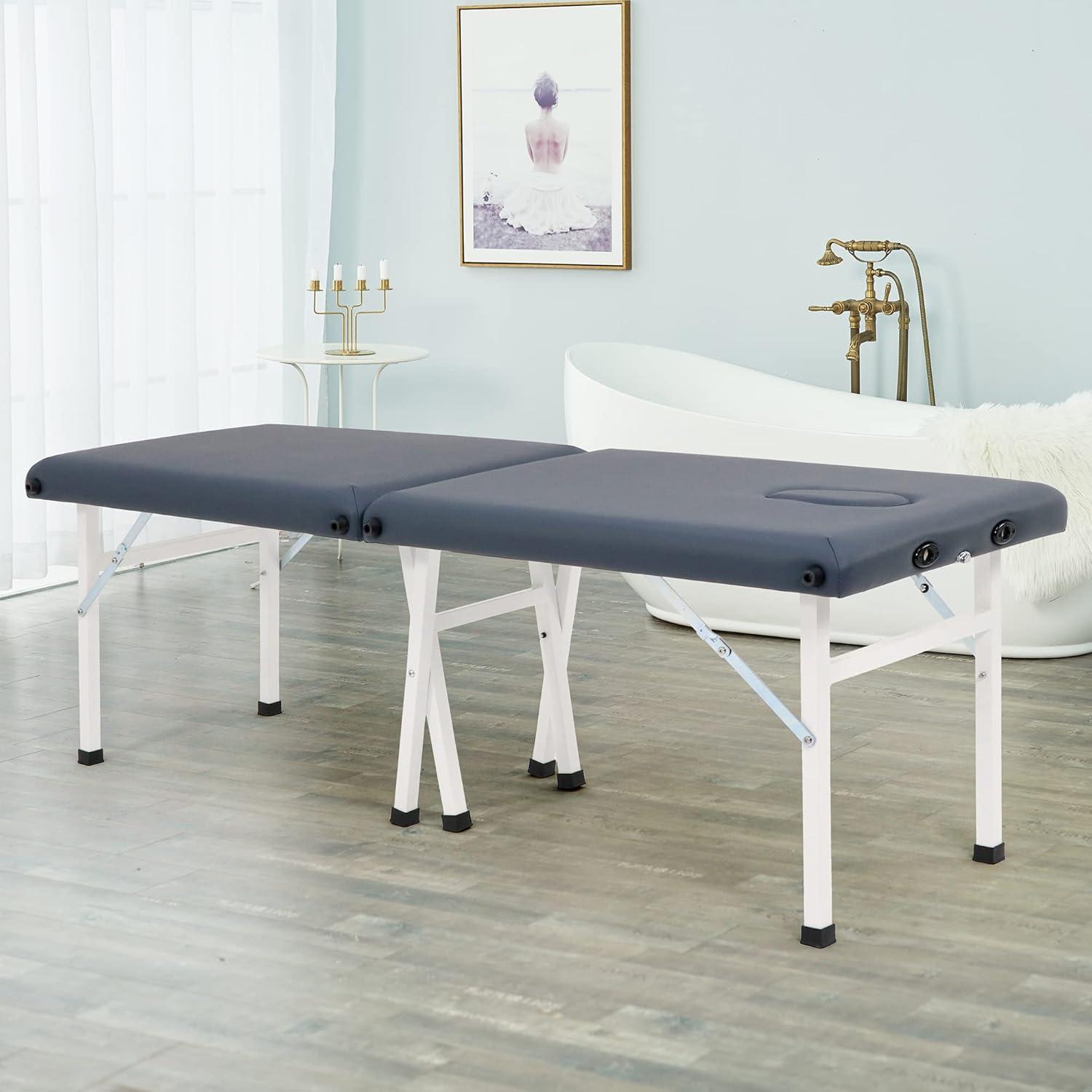 Master Massage 3 Fold Ergonomic Portable PU Massage Table, Blue