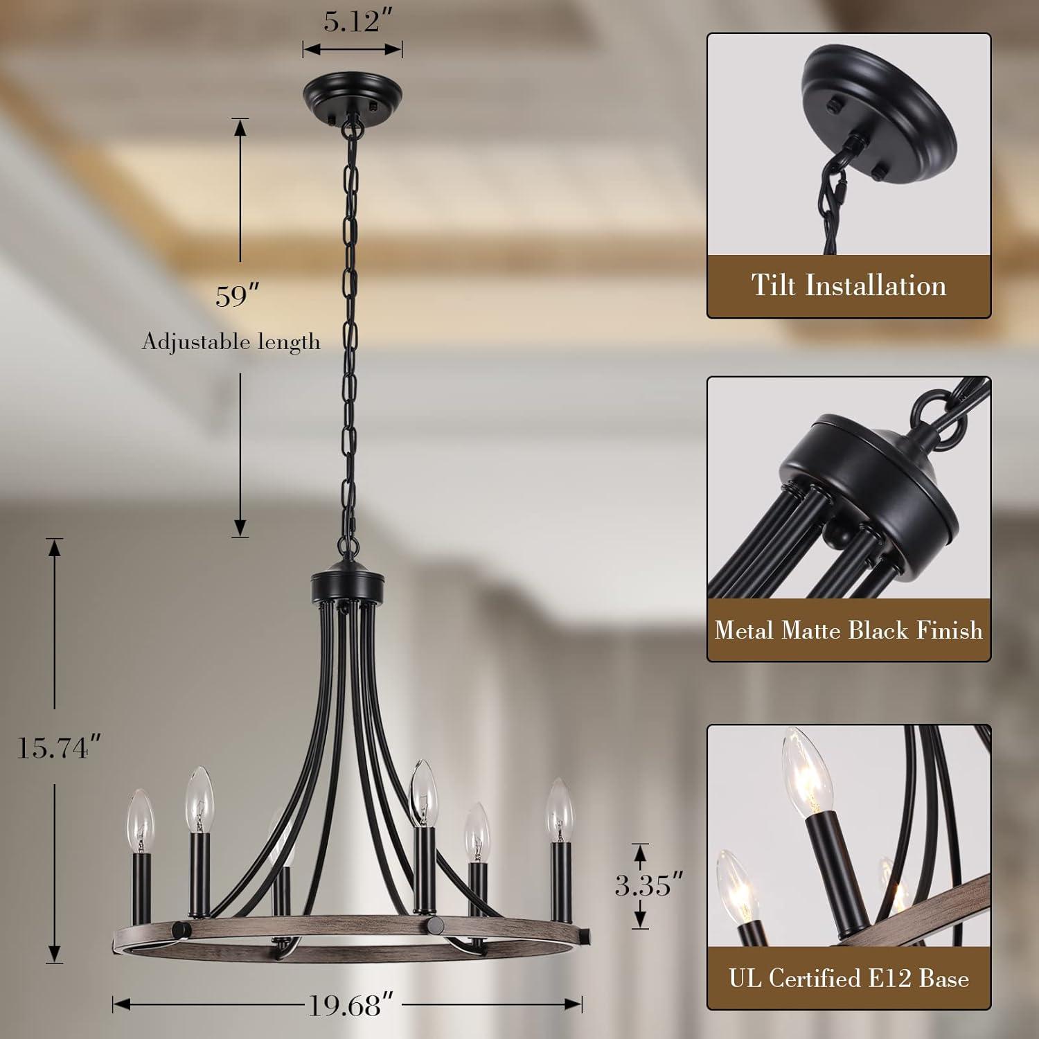4-Light Black Modern Adjustable Height Light Fixture Wagon Wheel Chandelier