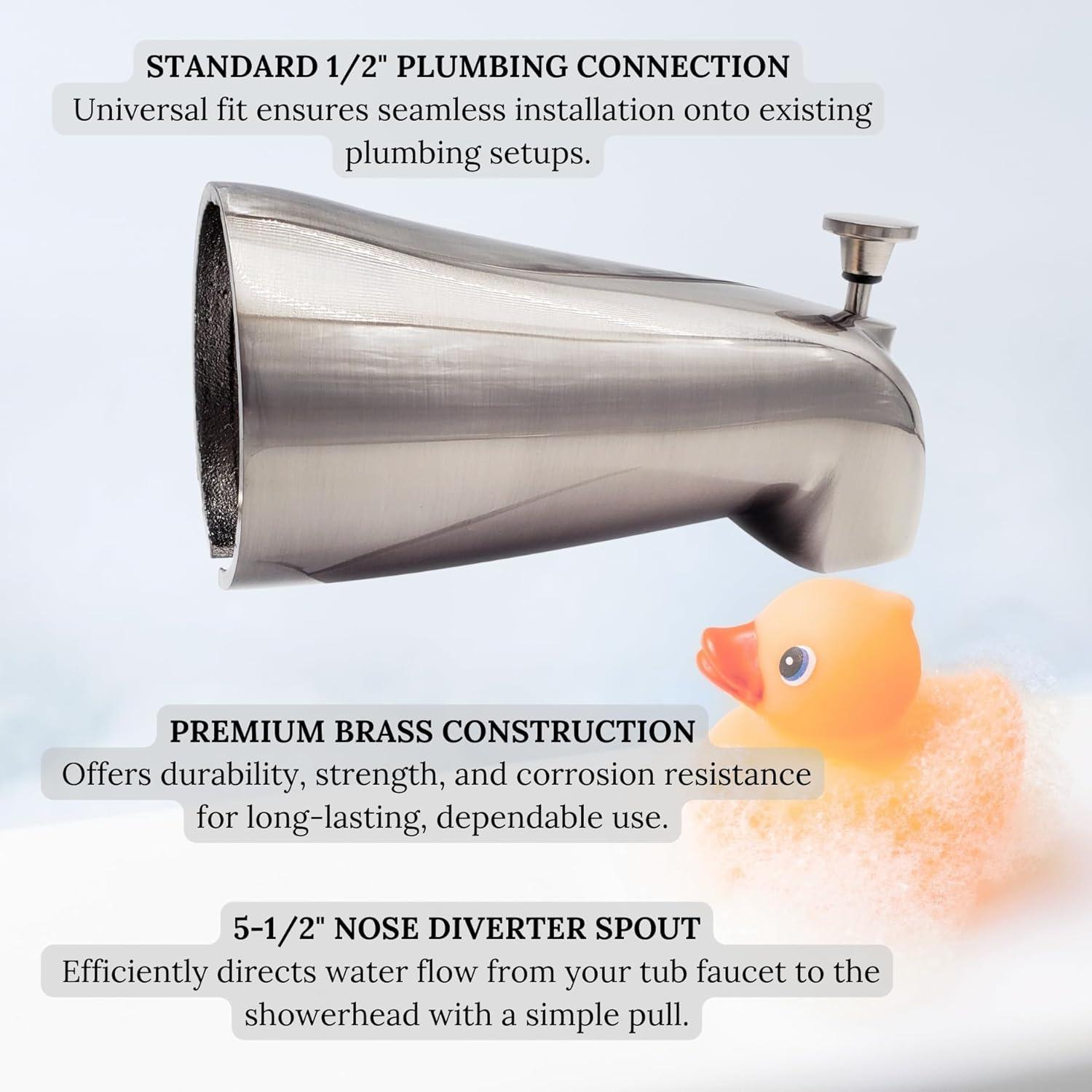 5-1/2" Reach Brass Wall Mount Tub Spout with Nose Diverter