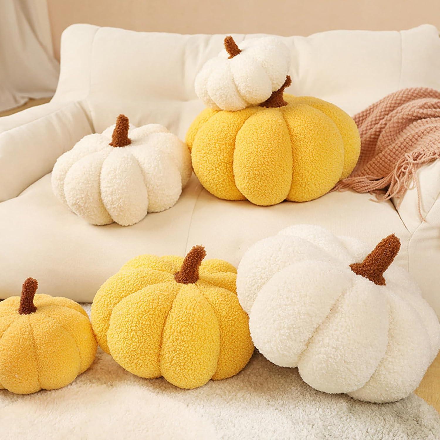 Orange Plush Pumpkin Shaped Decorative Pillow, 7.9 inches