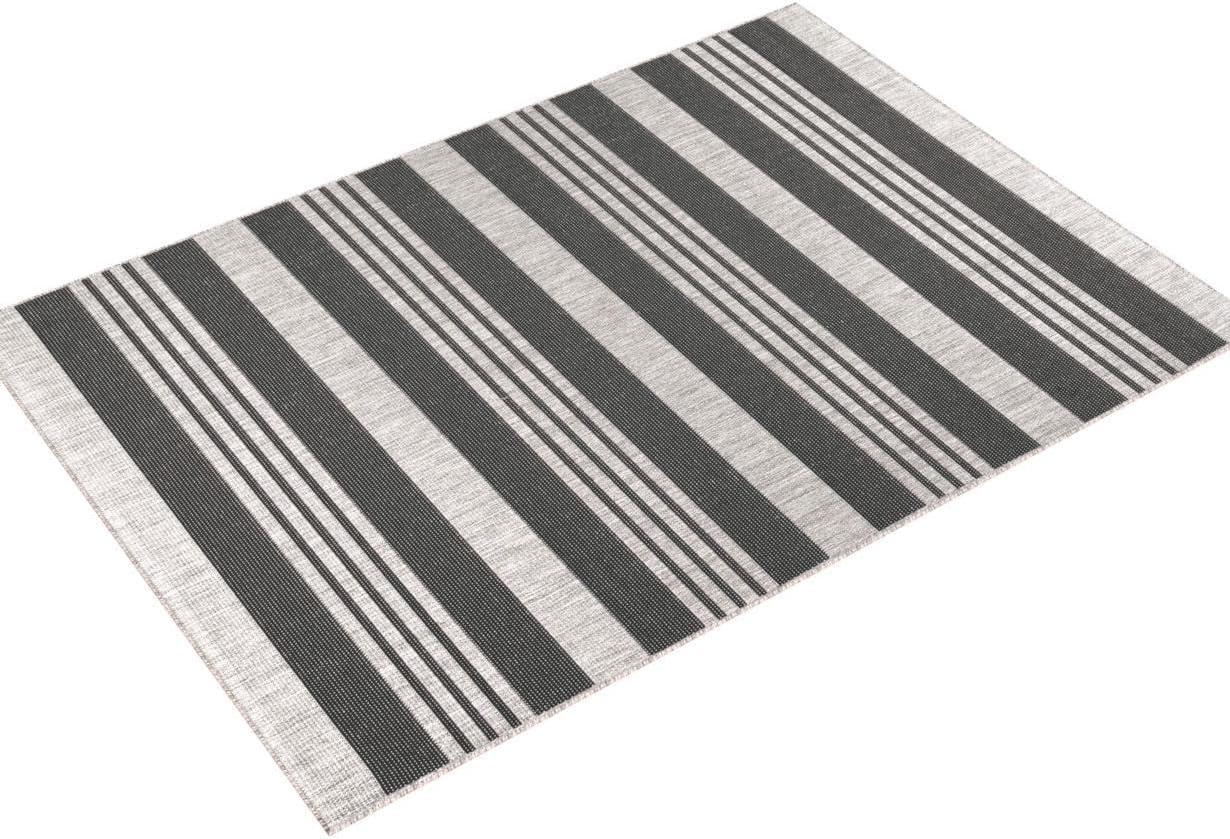 Nuloom Robin Striped 4x6 Indoor/Outdoor Area Rug for Living Room Patio Deck Front Porch Kitchen, Grey/Black
