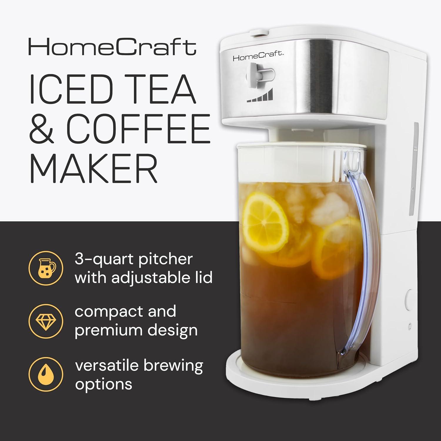 HomeCraft 3-Quart White Stainless Steel Café' Ice Iced Coffee and Tea Brewing System