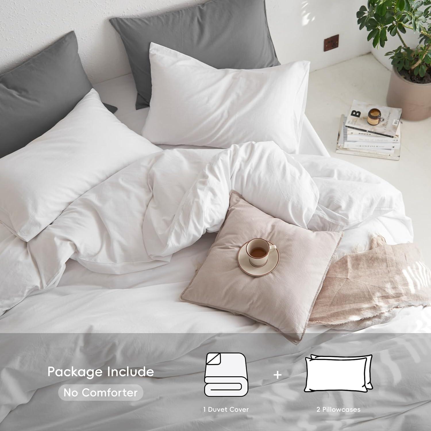 MOOMEE Linen Like Textured 100% Washed Cotton Twill Duvet Cover Set Ultra Soft