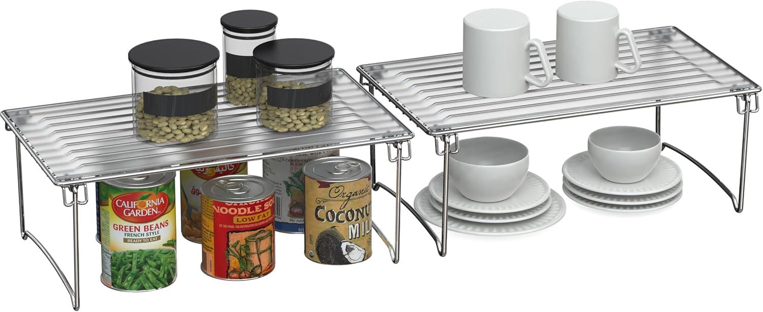 Chrome Foldable Stackable Kitchen Cabinet Shelf Organizer, 2 Pack