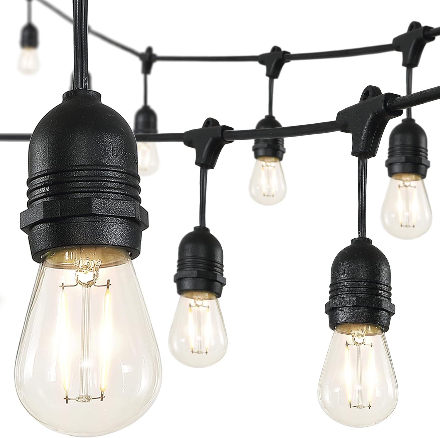 addlon 48 FT Outdoor String Lights Commercial Grade Weatherproof Strand, 18 Edison Vintage Bulbs, 15 Hanging Sockets (3 Spare Bulbs), ETL Listed Heavy-Duty Decorative Christmas Lights for Patio Garden