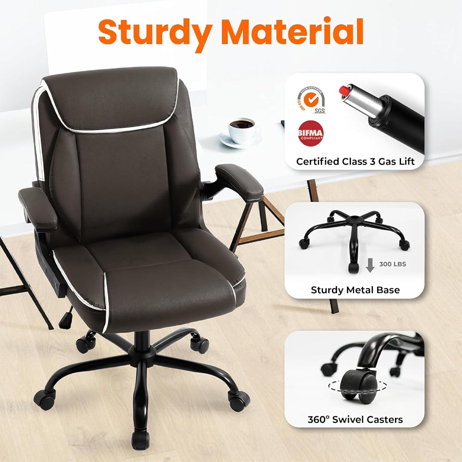Brown PU Leather Ergonomic Office Chair with Flip-up Arms