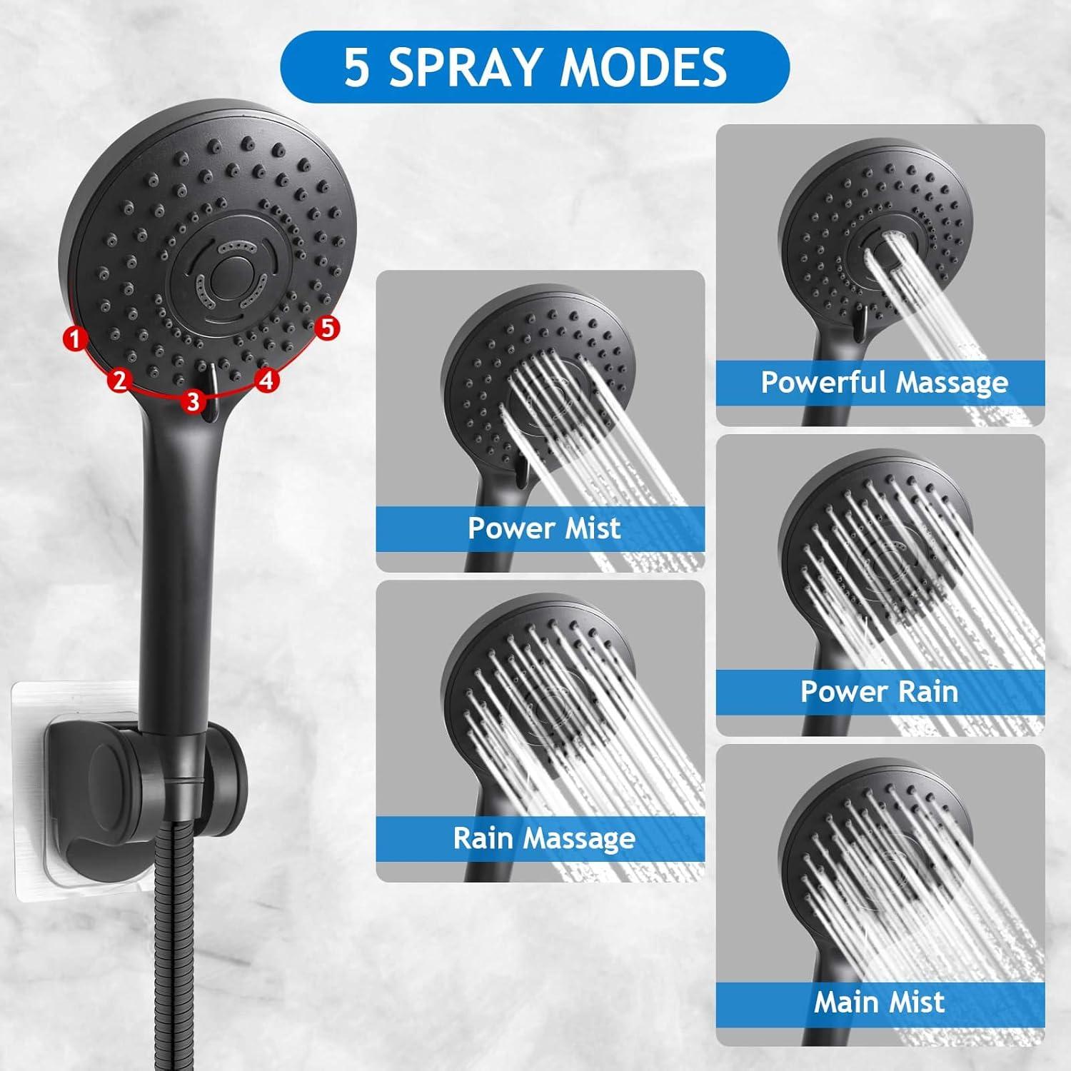 Shower Head with Hose, 8'' High Pressure Rain Shower Head, Handheld Shower Head Combo with 11'' Extension Arm, 5 Spray Settings Adjustable Shower Head with Holder, Height/Angle Adjustable