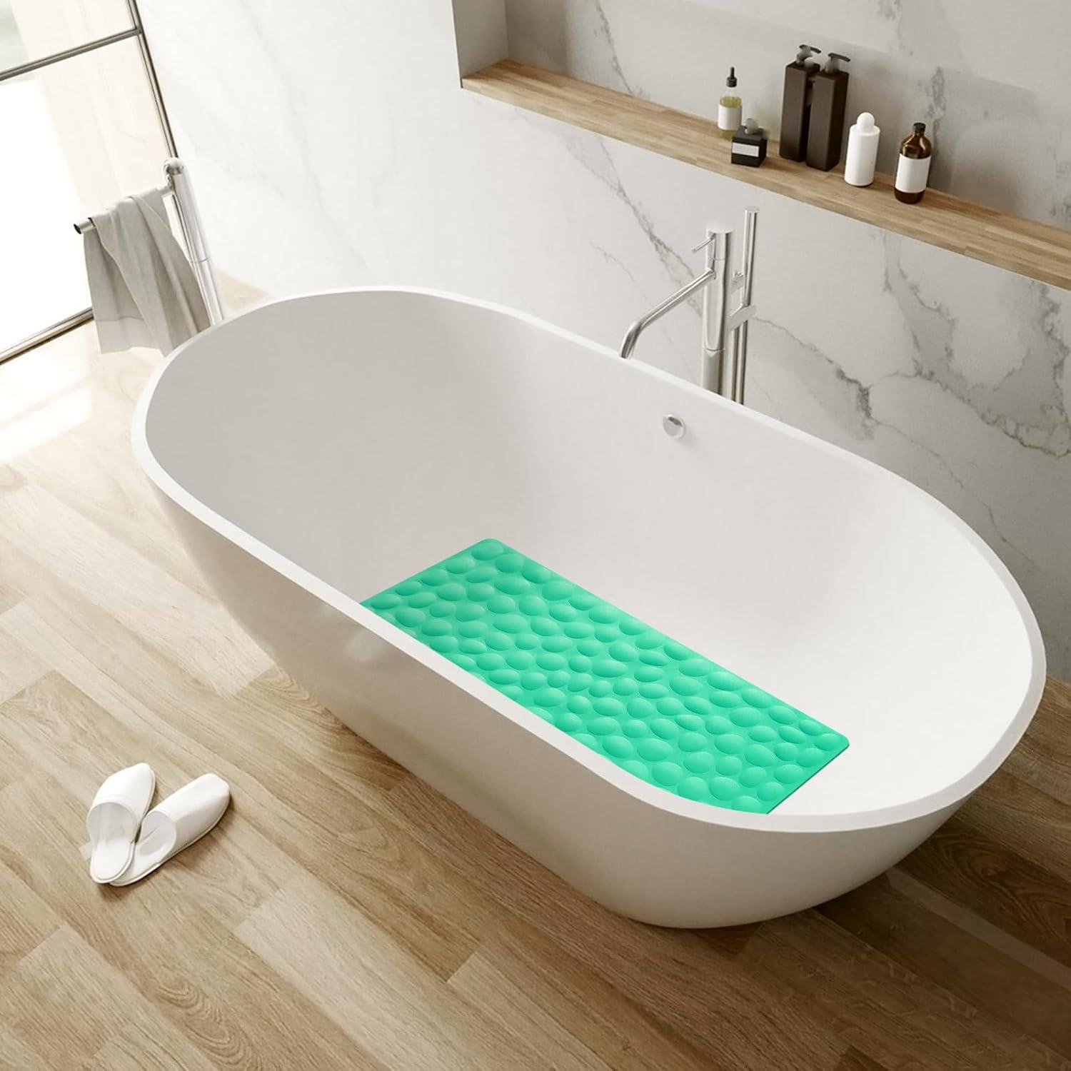 Bathtub and Shower Mats, Extra Long Non-Slip Bath Mat 39 x 16 Inch, Machine Washable Bath Tub Mat with Suction Cups & Drain Holes for Bathroom, Pale Green