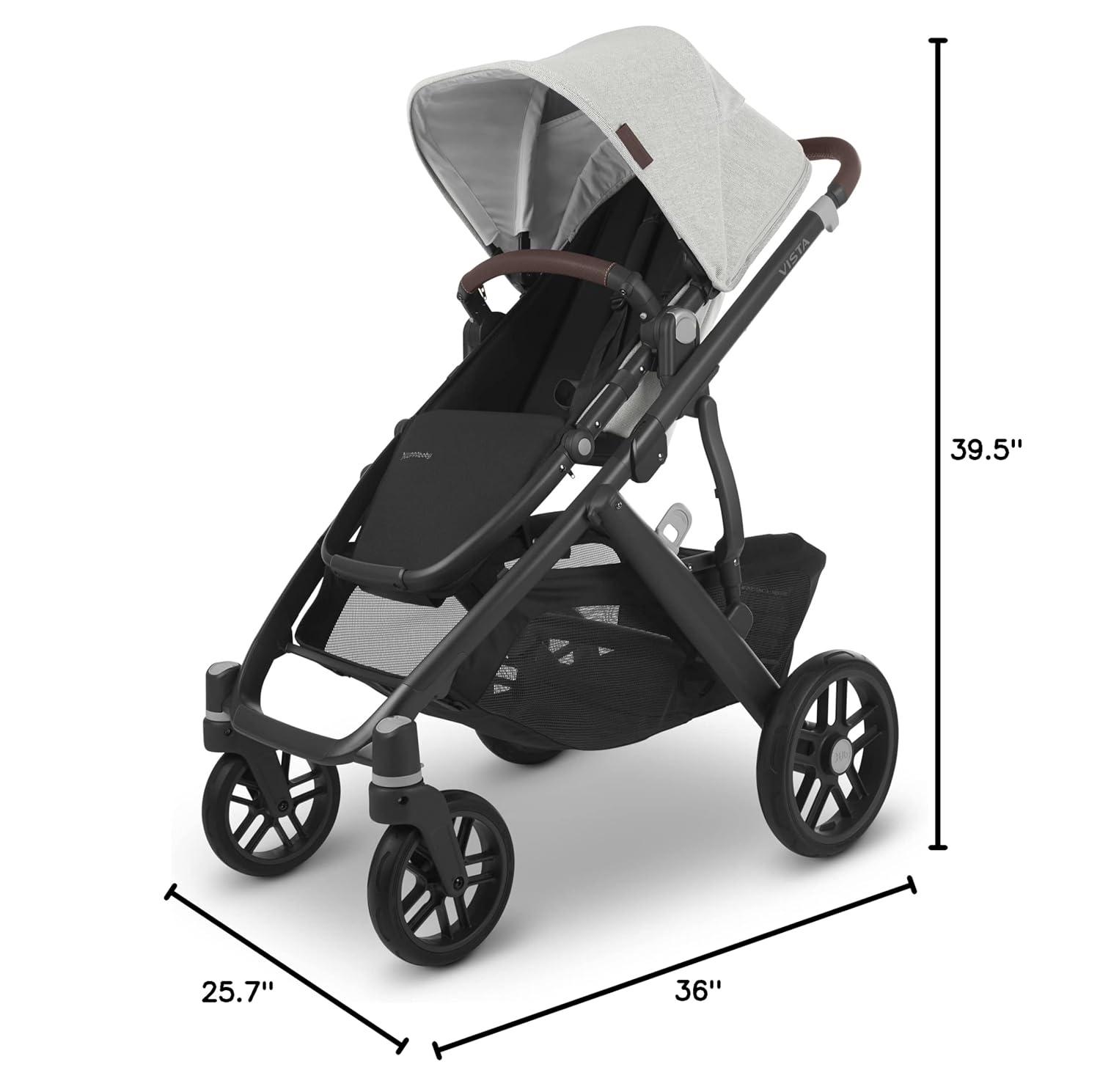 Green Mélange All-Terrain Bassinet Stroller with Leather Accents